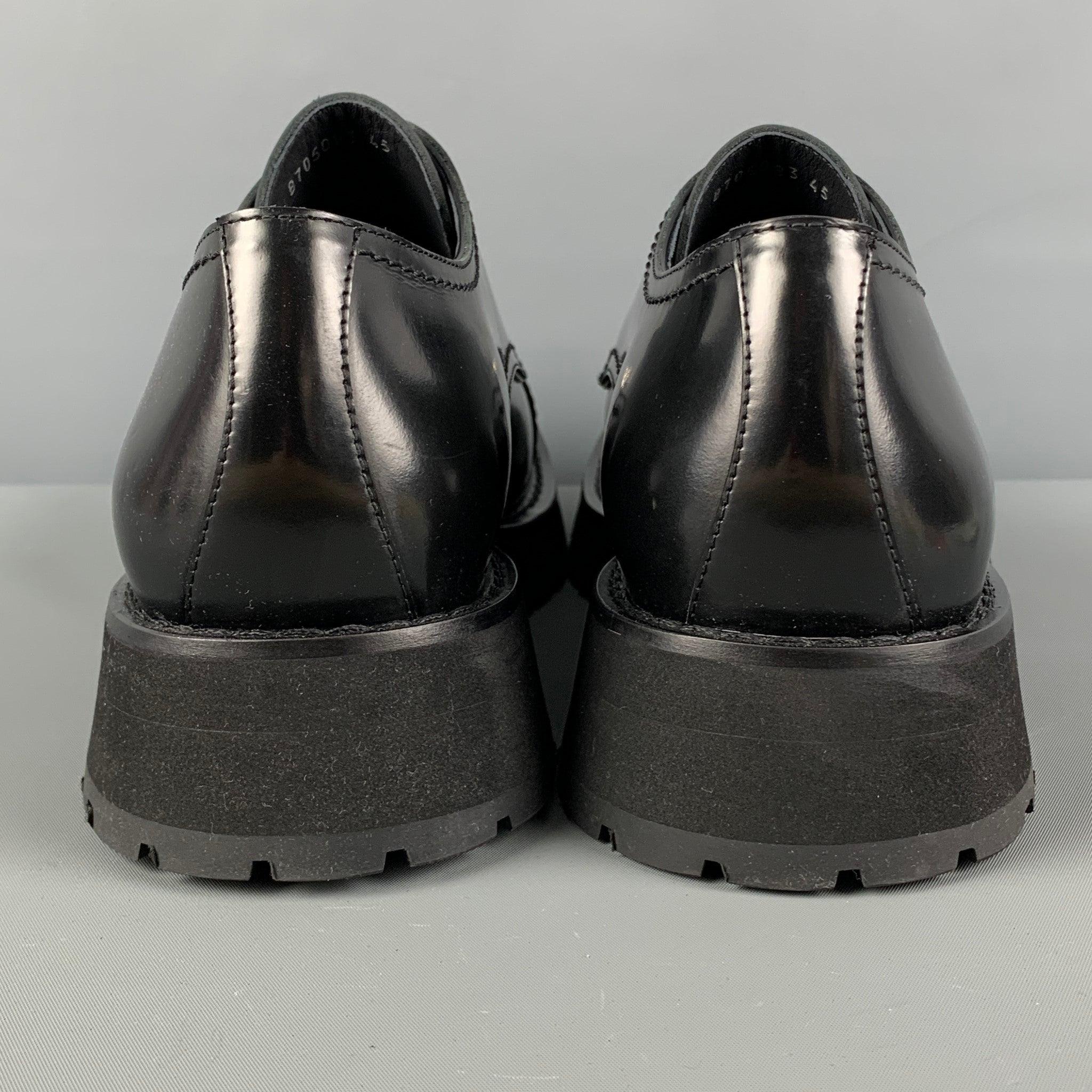 ALEXANDER MCQUEEN Size 12 Black Silver Spikes Leather Lace Up Shoes For Sale 1