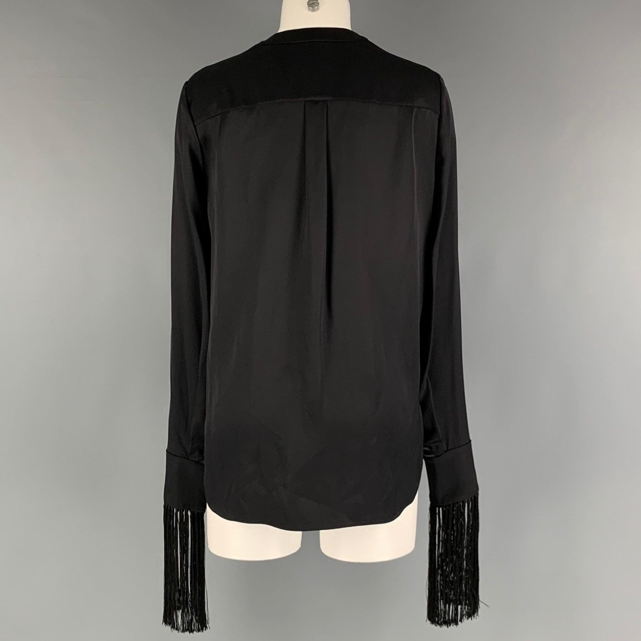 ALEXANDER MCQUEEN Size 2 Black Silk Solid Open Collar Shirt In Excellent Condition For Sale In San Francisco, CA