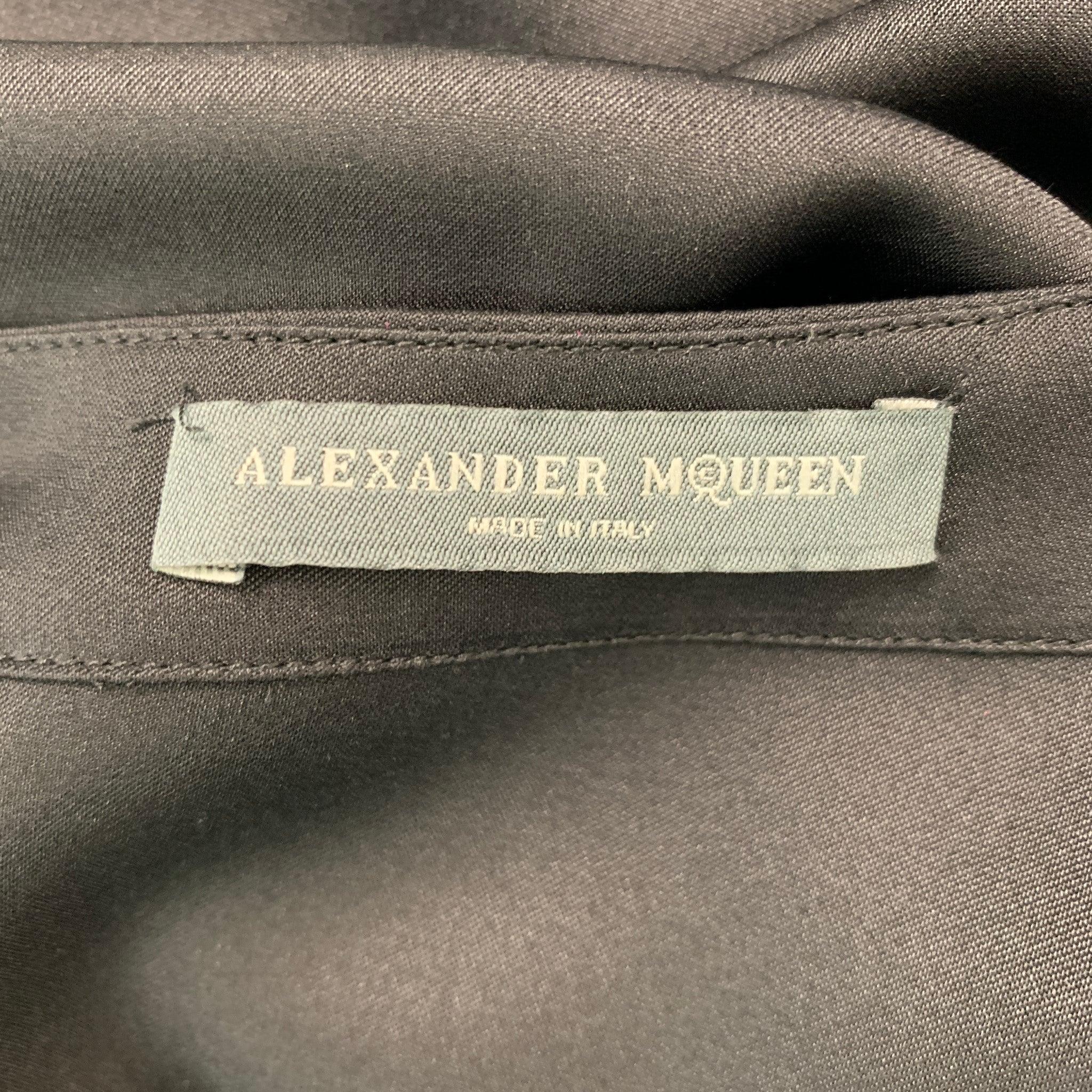 Women's ALEXANDER MCQUEEN Size 2 Black Silk Solid Open Collar Shirt For Sale