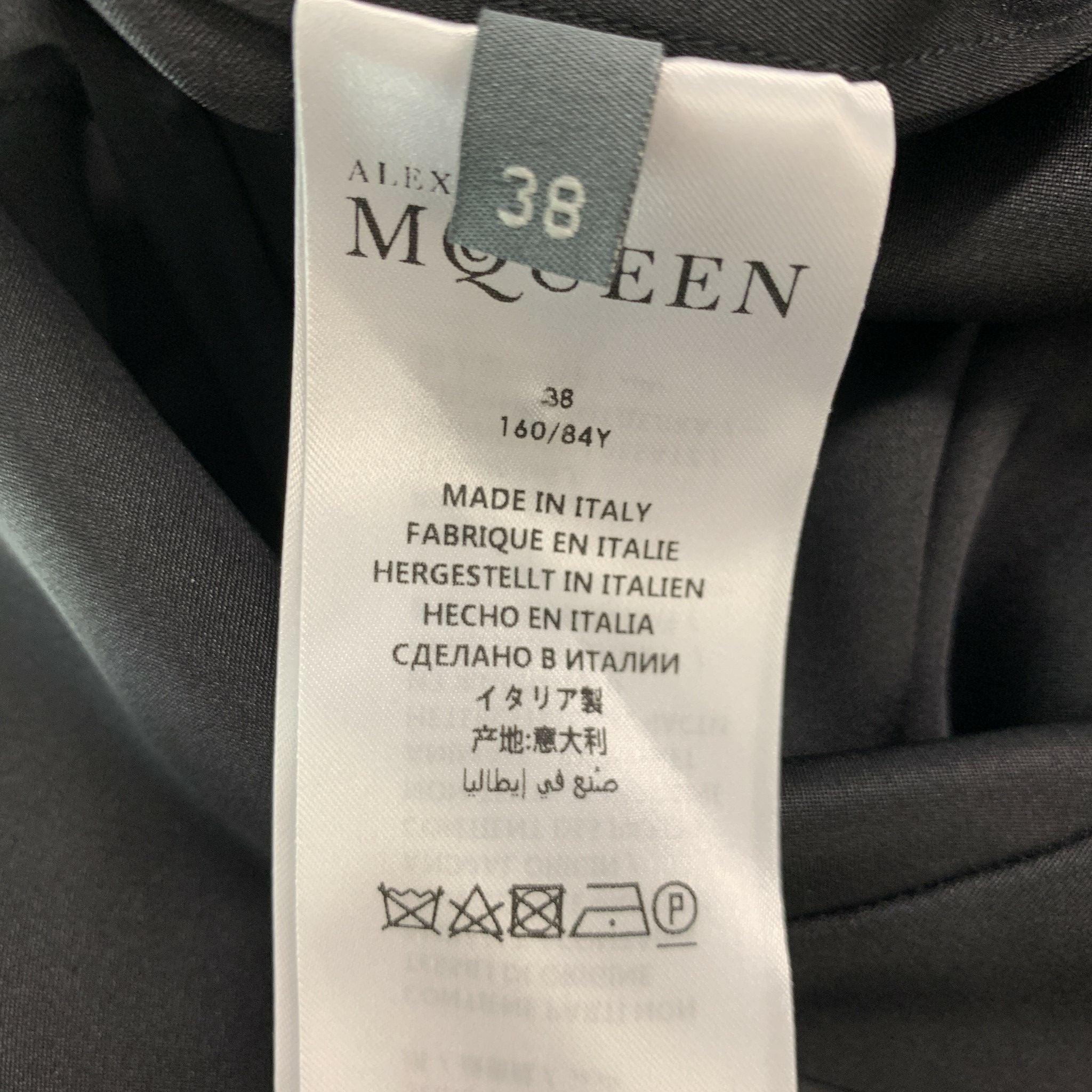 ALEXANDER MCQUEEN Size 2 Black Silk Solid Open Collar Shirt For Sale 1