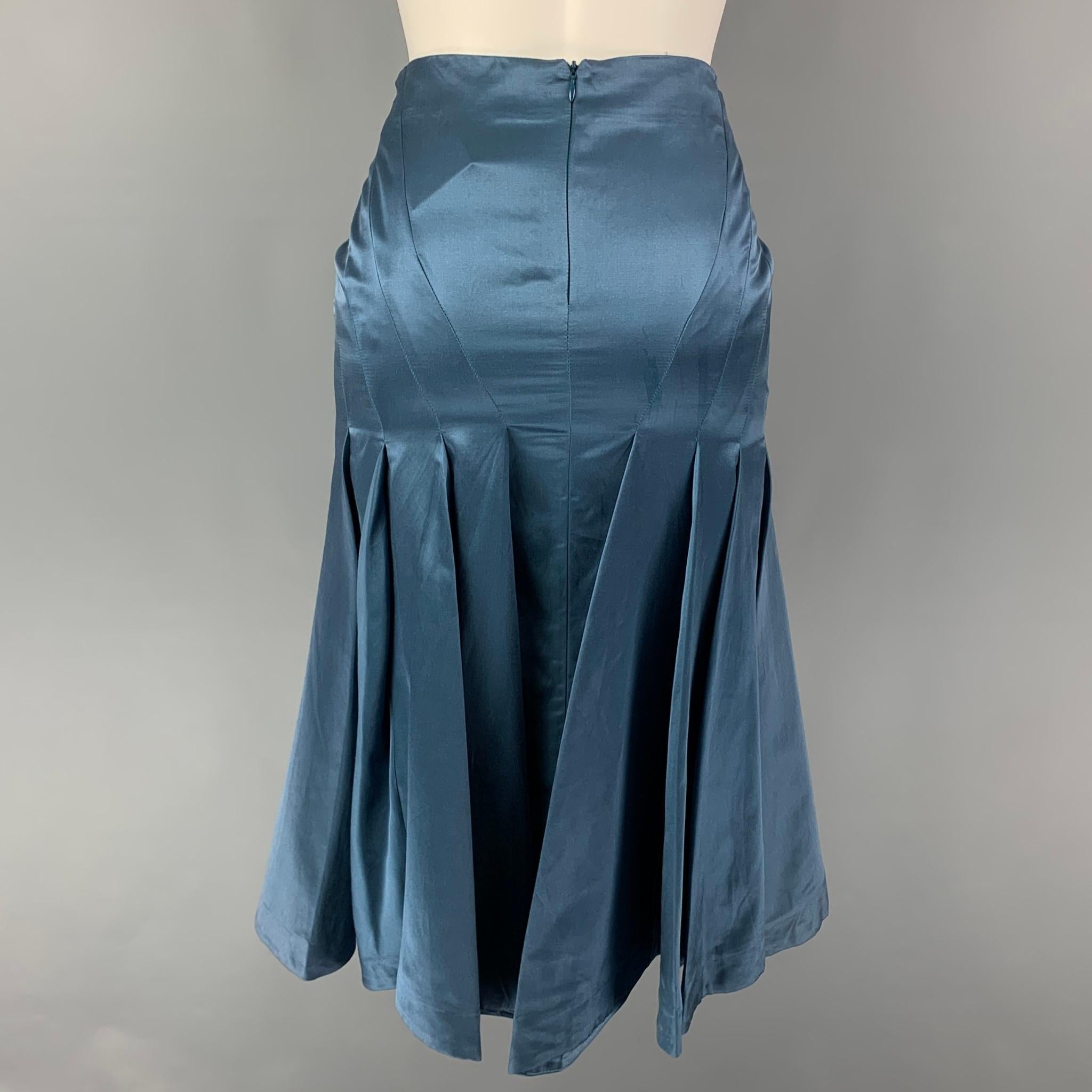 ALEXANDER MCQUEEN Size 2 Blue Silk Cotton Pleated Skirt In Good Condition In San Francisco, CA