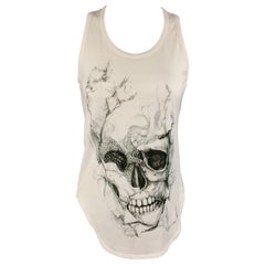ALEXANDER MCQUEEN Size 2 White Cotton Smoke SKull Graphic Tank