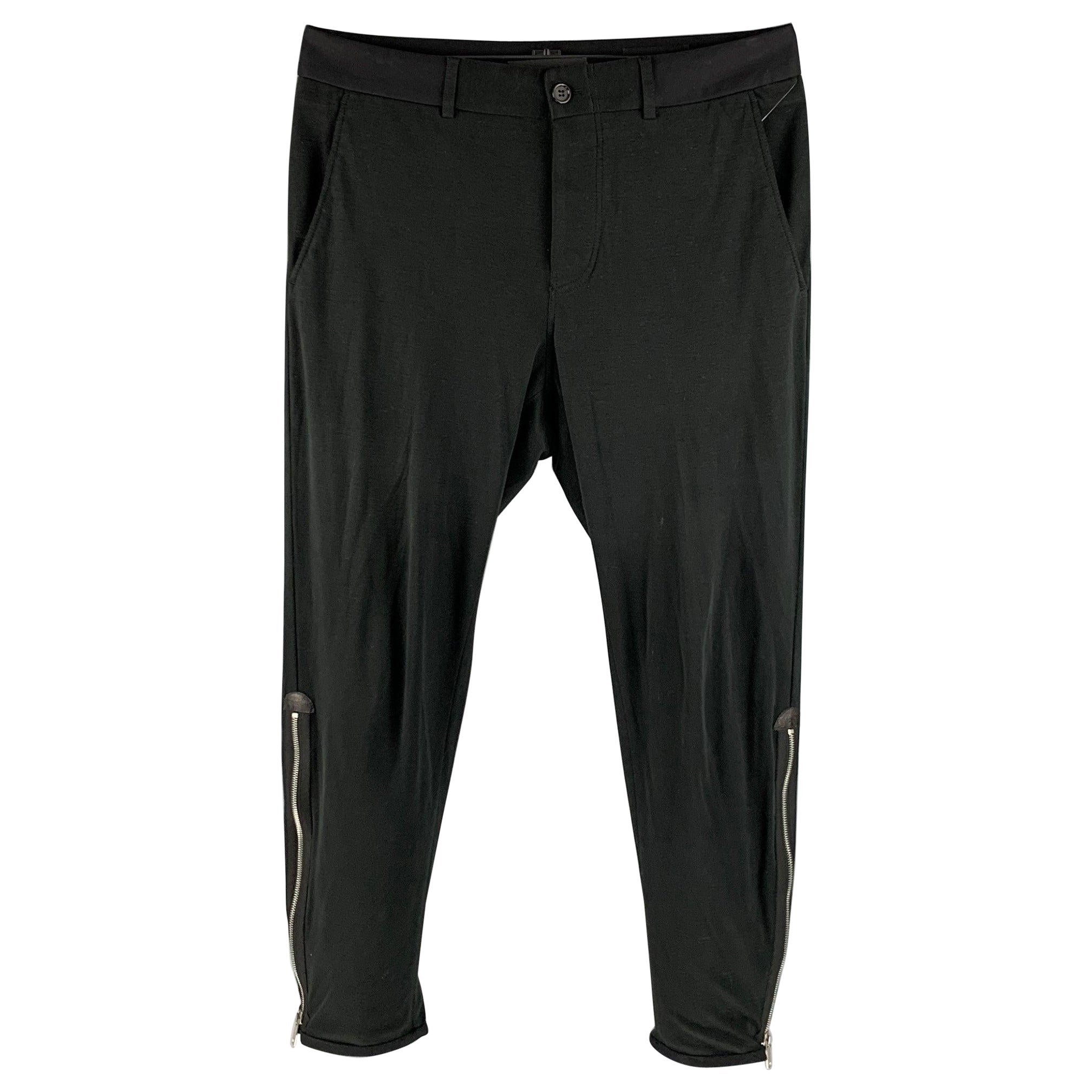 Alexander McQueen Taille 32 Pantalon habillé en coton cachemire noir avec fermeture éclair