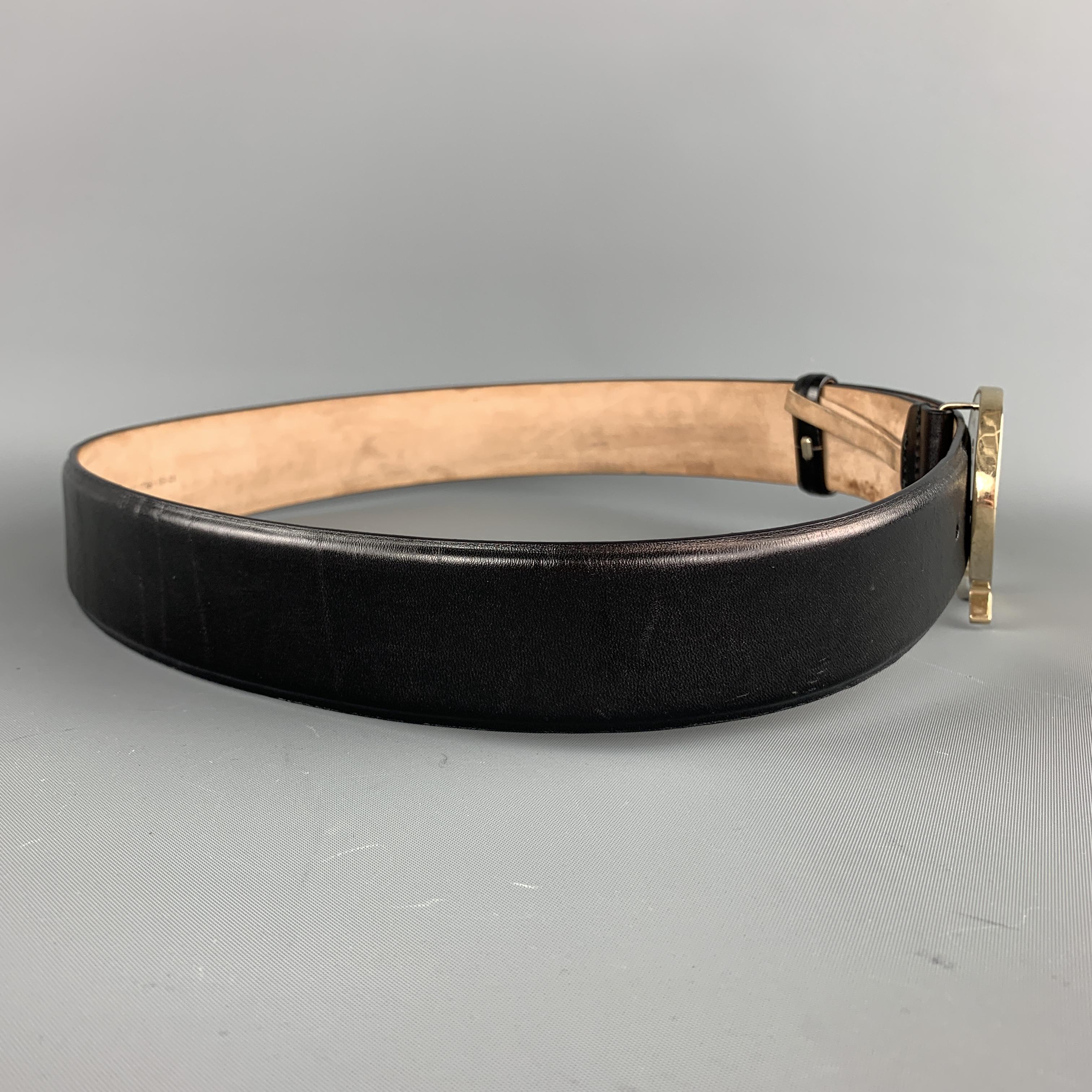 Men's ALEXANDER MCQUEEN Size 34 Black Leather Brass Q Buckle Belt