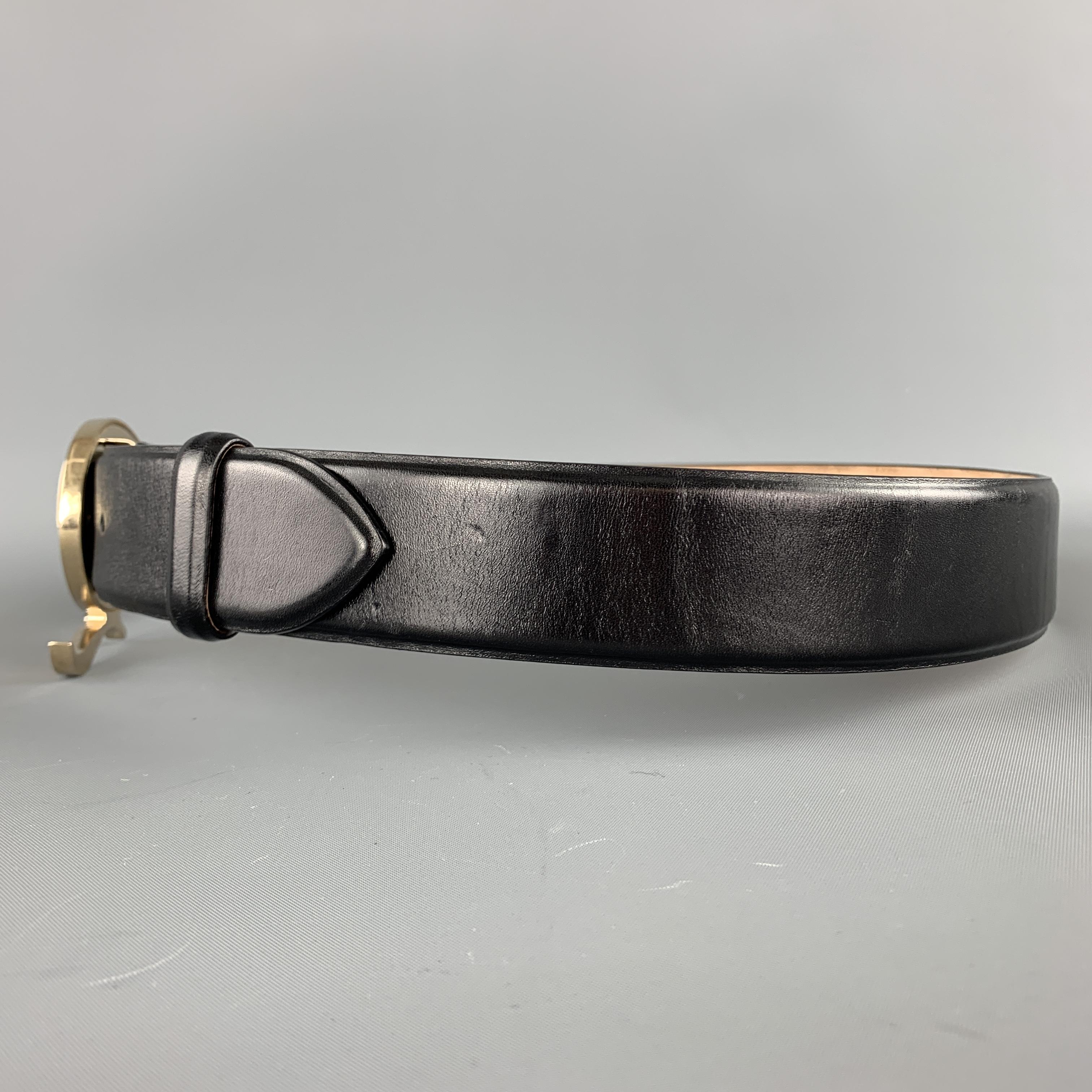 ALEXANDER MCQUEEN Size 34 Black Leather Brass Q Buckle Belt 2