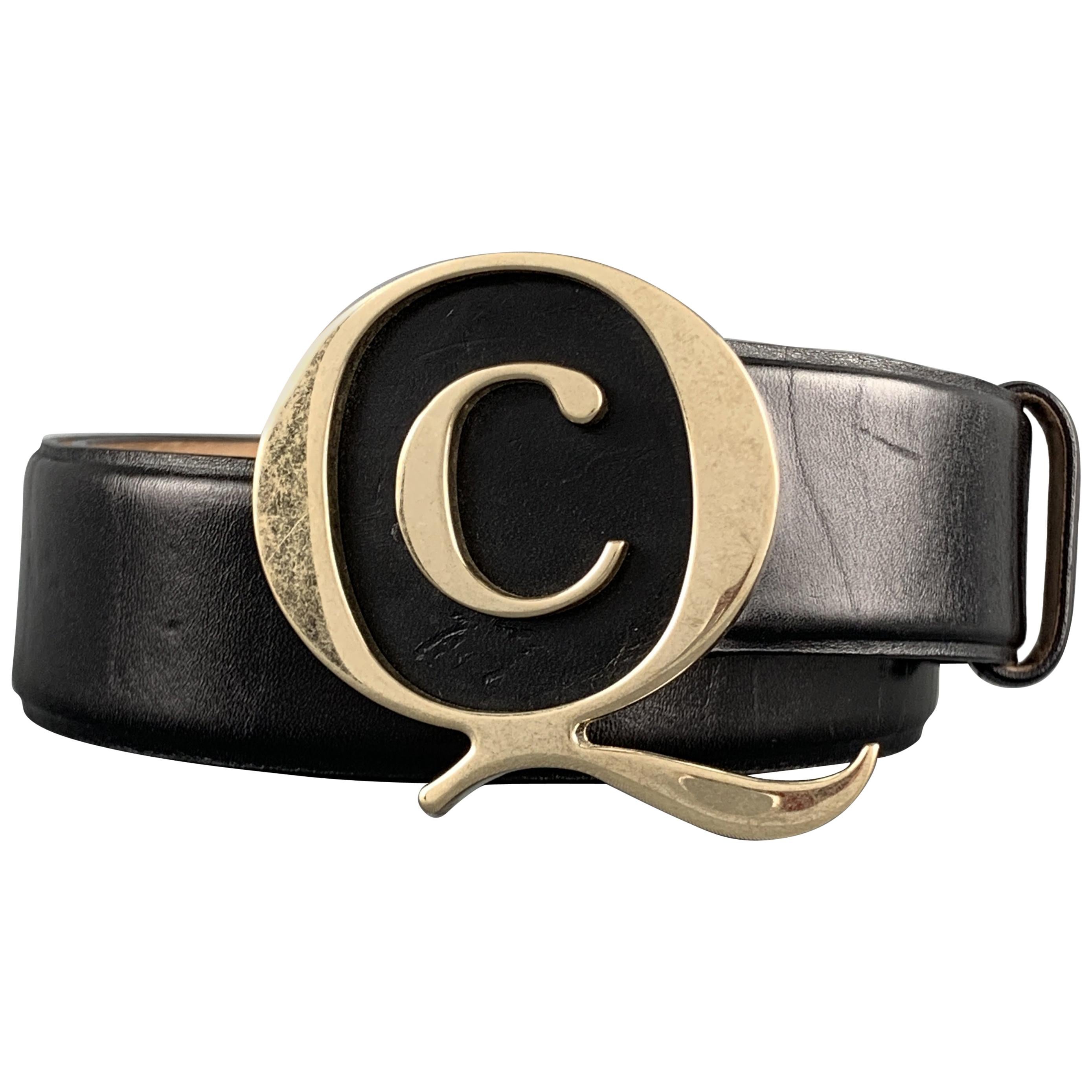 ALEXANDER MCQUEEN Size 34 Black Leather Brass Q Buckle Belt