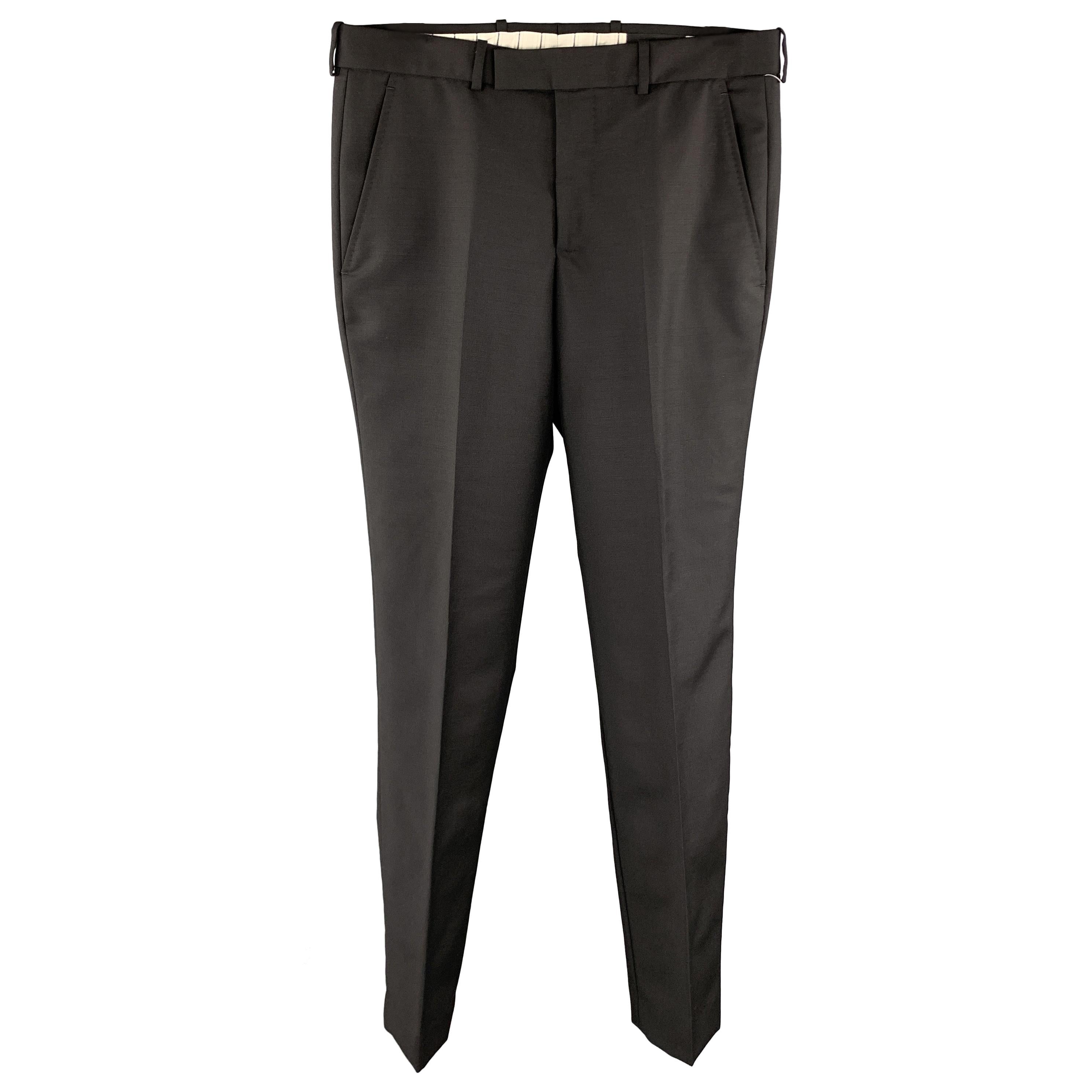 ALEXANDER MCQUEEN Size 34 Black Wool / Mohair Zip Fly Dress Pants