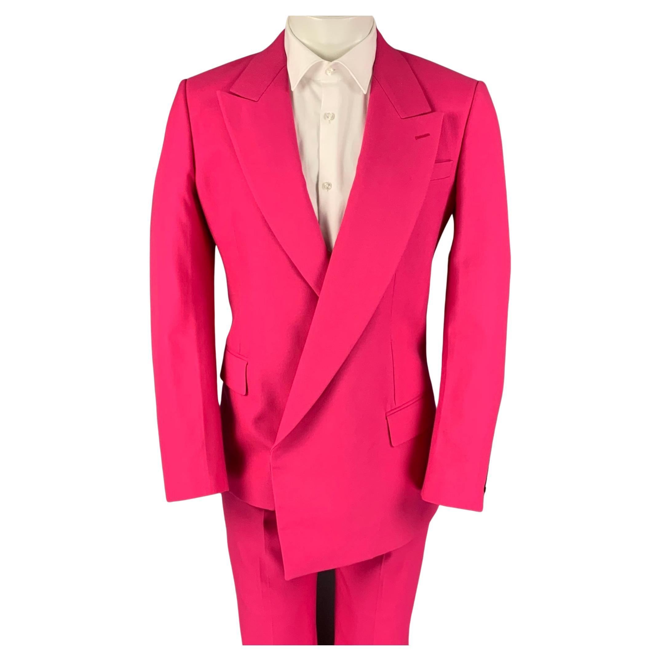 ALEXANDER MCQUEEN Size 36 Pink Wool Peak Lapel Asymmetric Suit