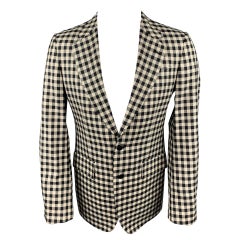 ALEXANDER MCQUEEN Size 38 Black & Cream Checkered Silk / Wool Notch Lapel Coat