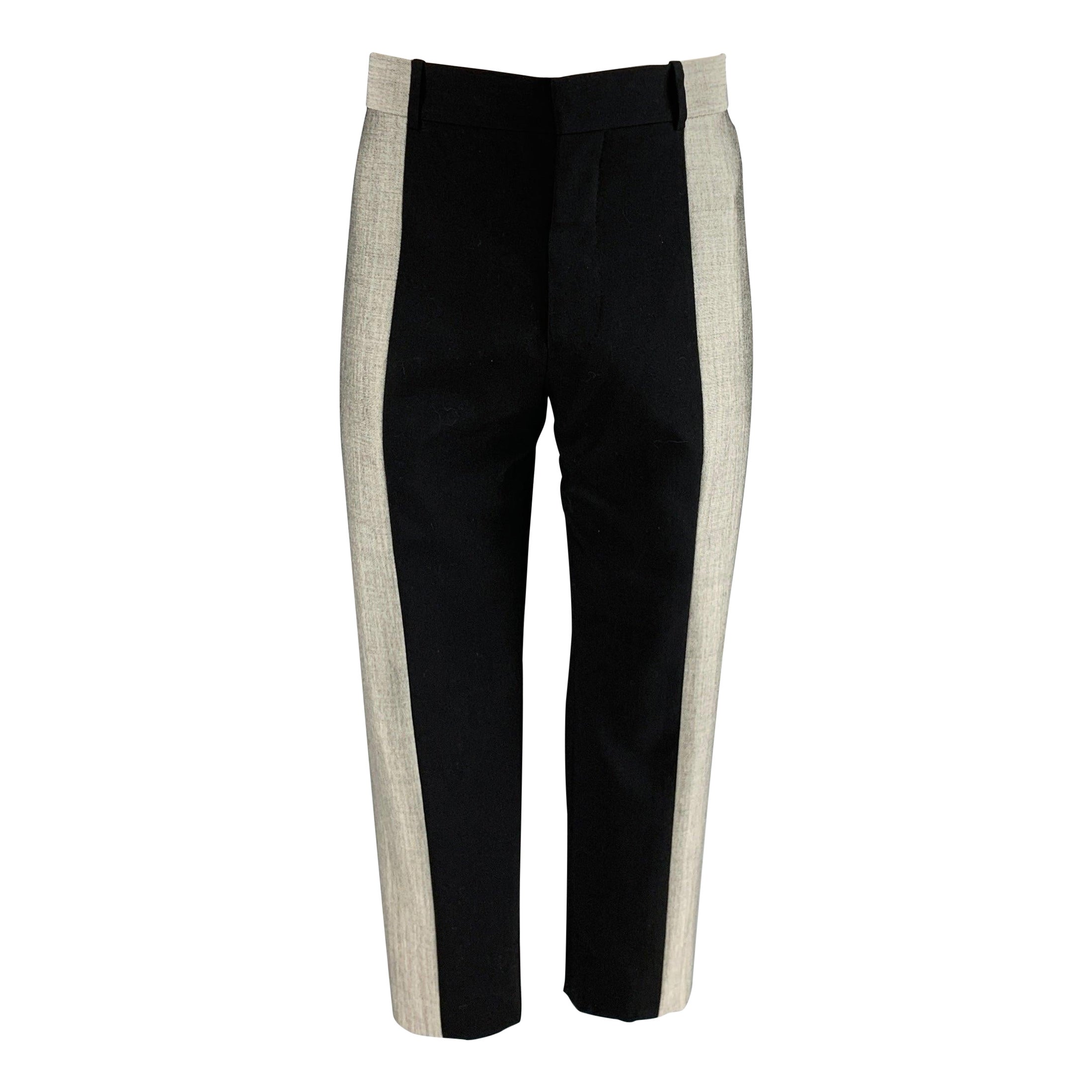 ALEXANDER MCQUEEN Size 38 Black Grey Two Tone Wool Flat Front Dress Pants For Sale