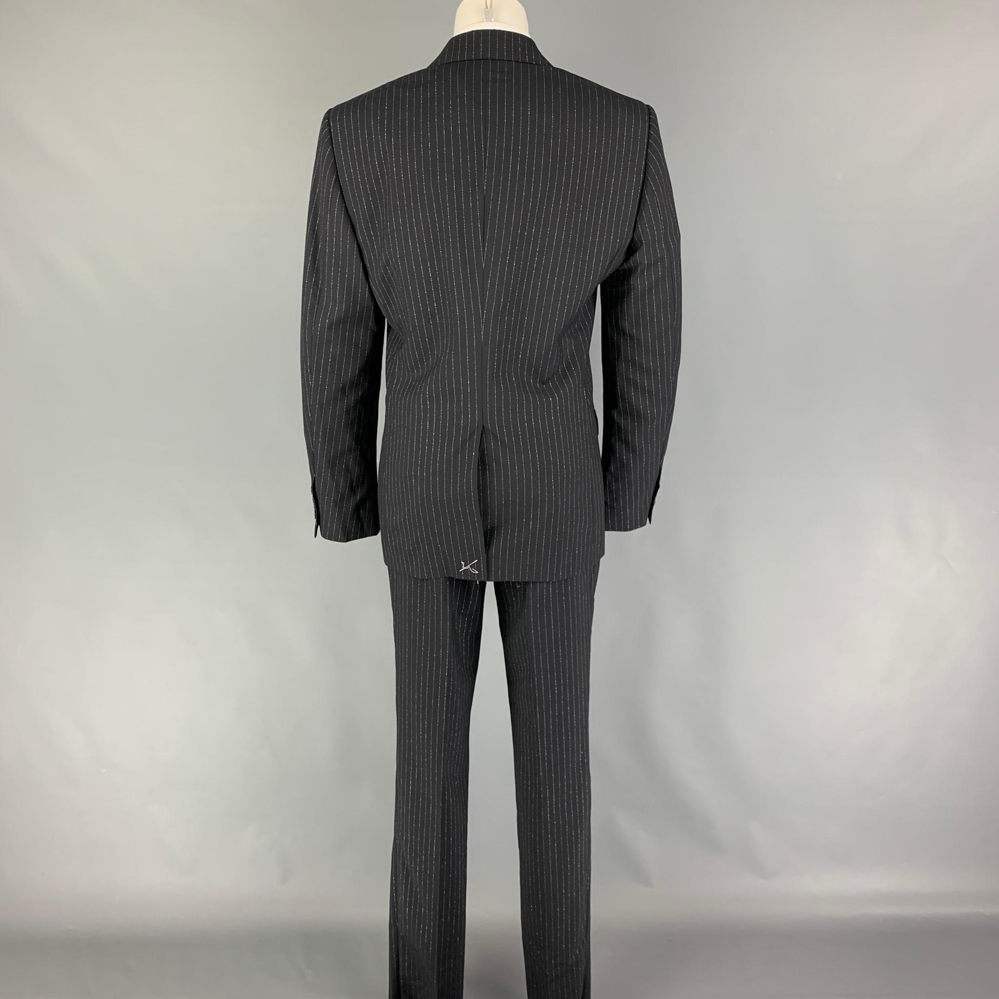 ALEXANDER MCQUEEN Size 38 Black Silver Stripe Wool Blend Notch Lapel Suit In New Condition In San Francisco, CA