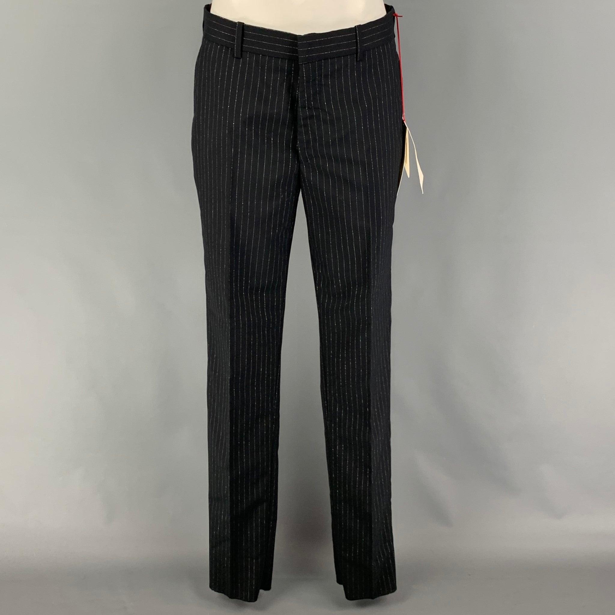 ALEXANDER MCQUEEN Size 38 Black Silver Stripe Wool Blend Notch Lapel Suit 1