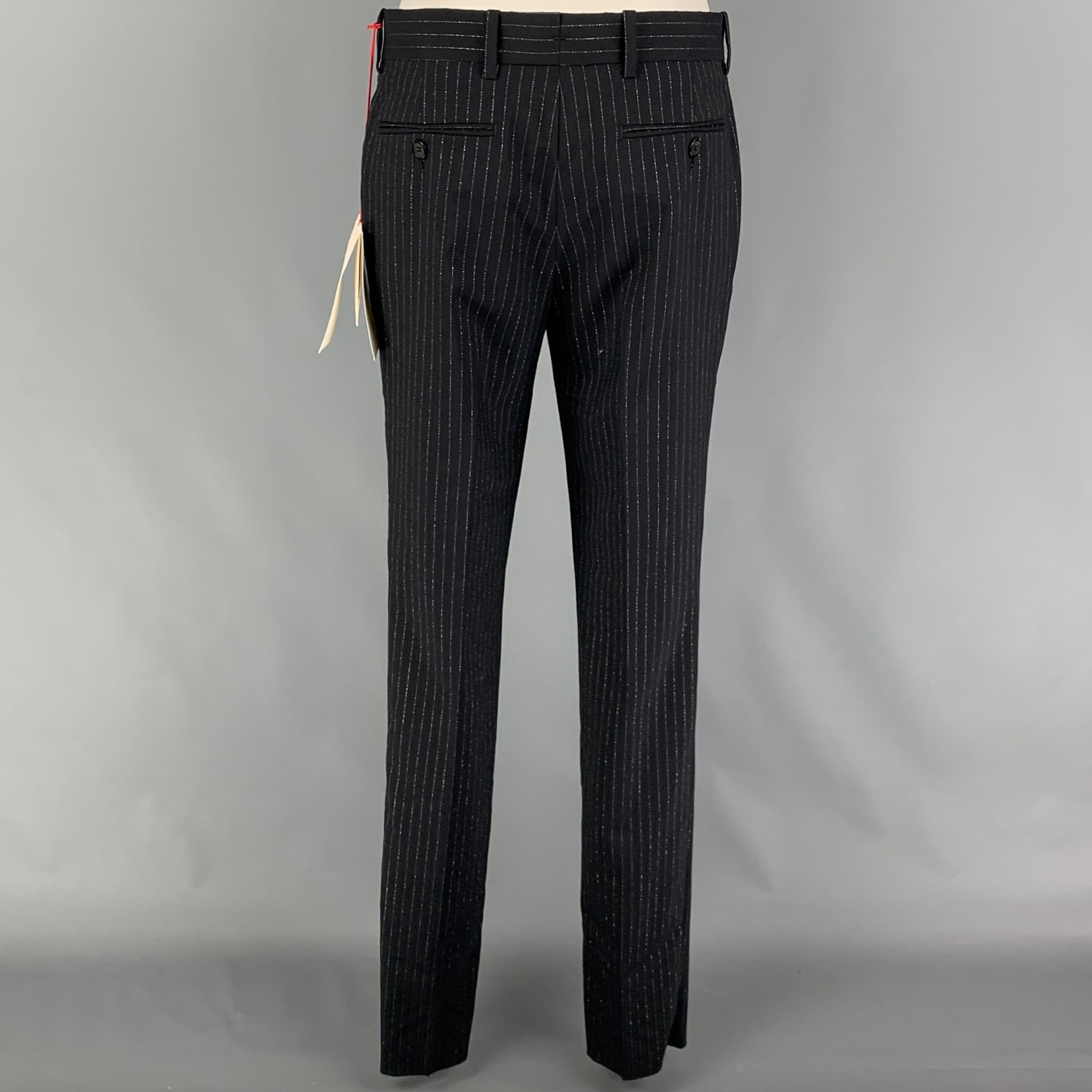 ALEXANDER MCQUEEN Size 38 Black Silver Stripe Wool Blend Notch Lapel Suit 2