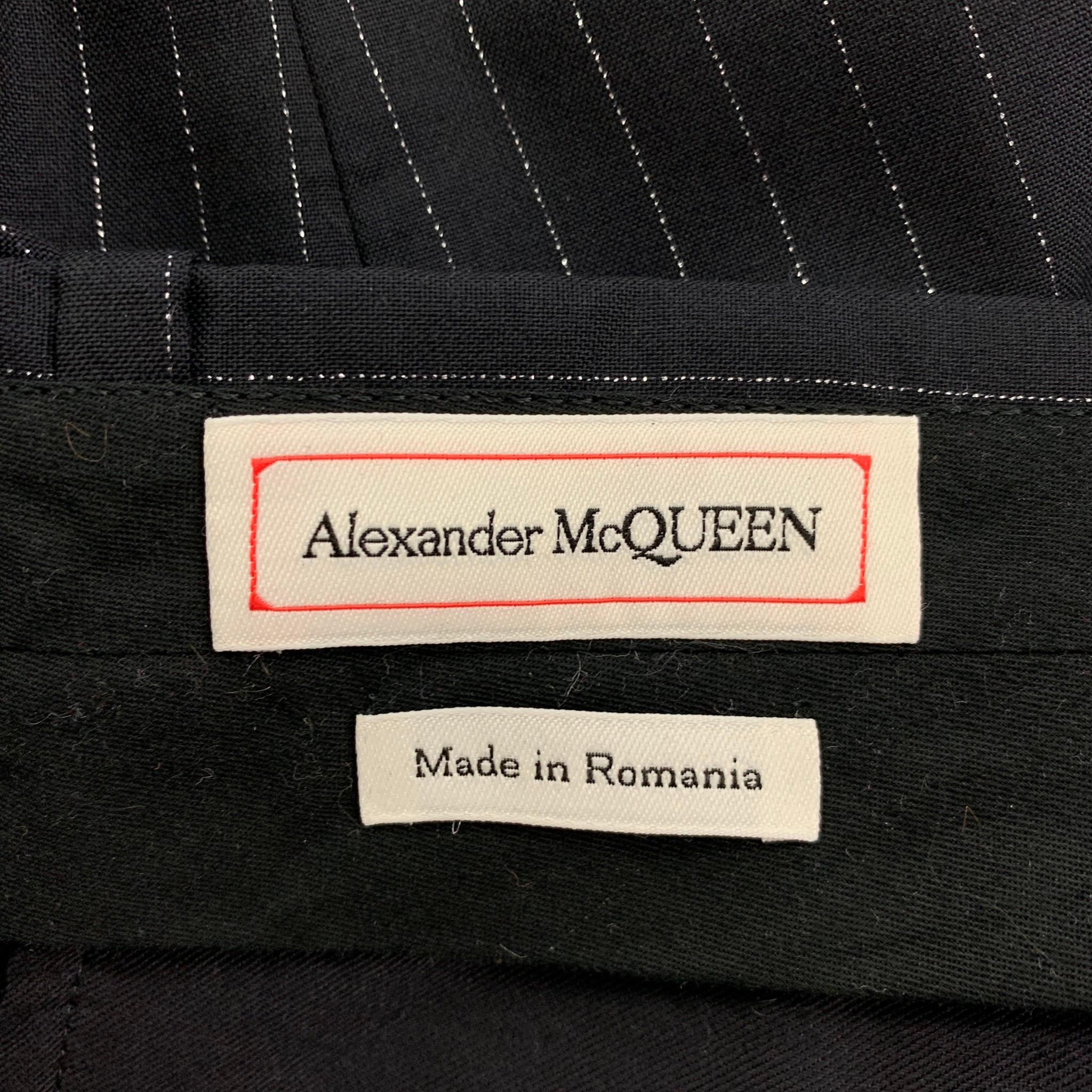 ALEXANDER MCQUEEN Size 38 Black Silver Stripe Wool Blend Notch Lapel Suit 5