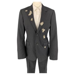 ALEXANDER MCQUEEN Size 38 Black Silver Stripe Wool Blend Notch Lapel Suit