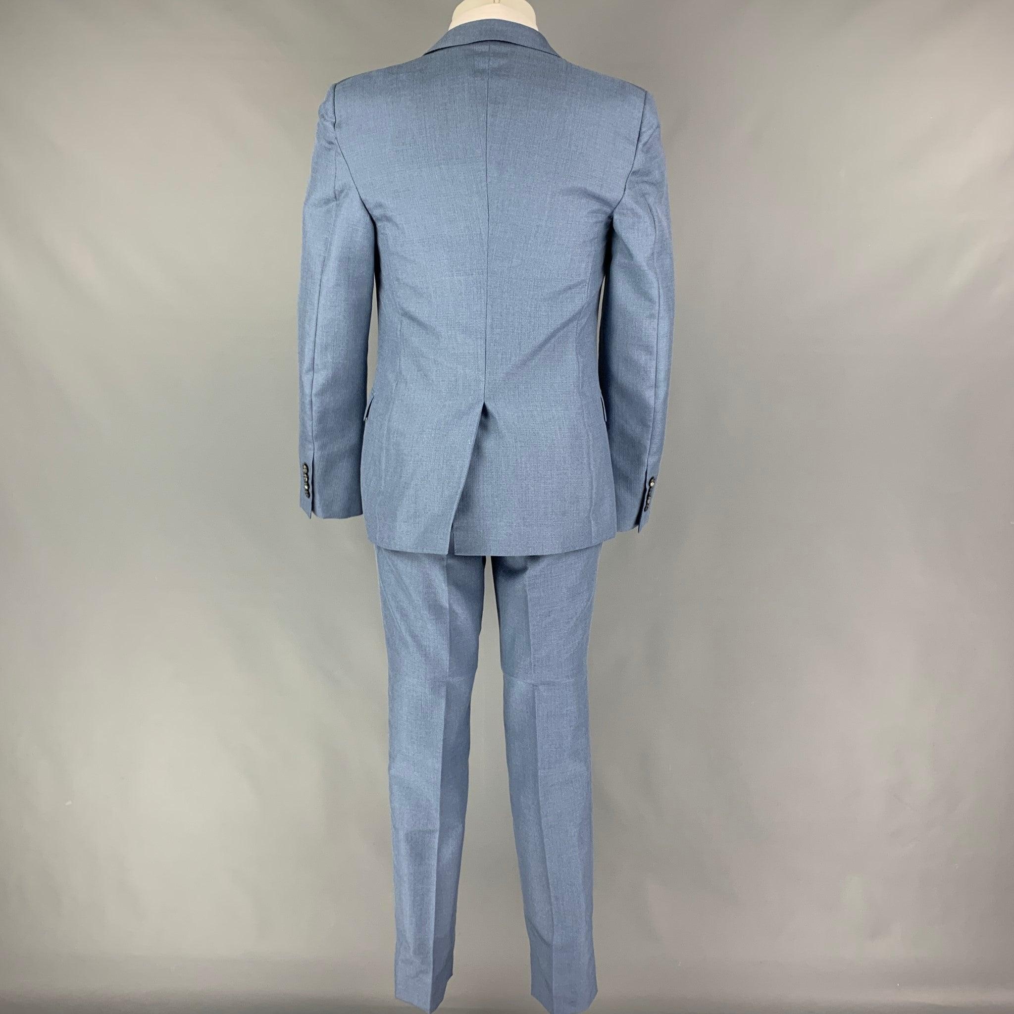 ALEXANDER MCQUEEN Size 38 Blue Mohair Silk Peak Lapel Suit In Excellent Condition For Sale In San Francisco, CA