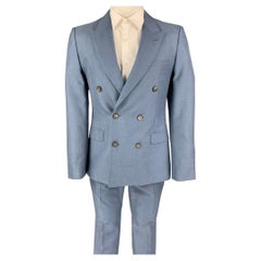 ALEXANDER MCQUEEN Size 38 Blue Mohair Silk Peak Lapel Suit