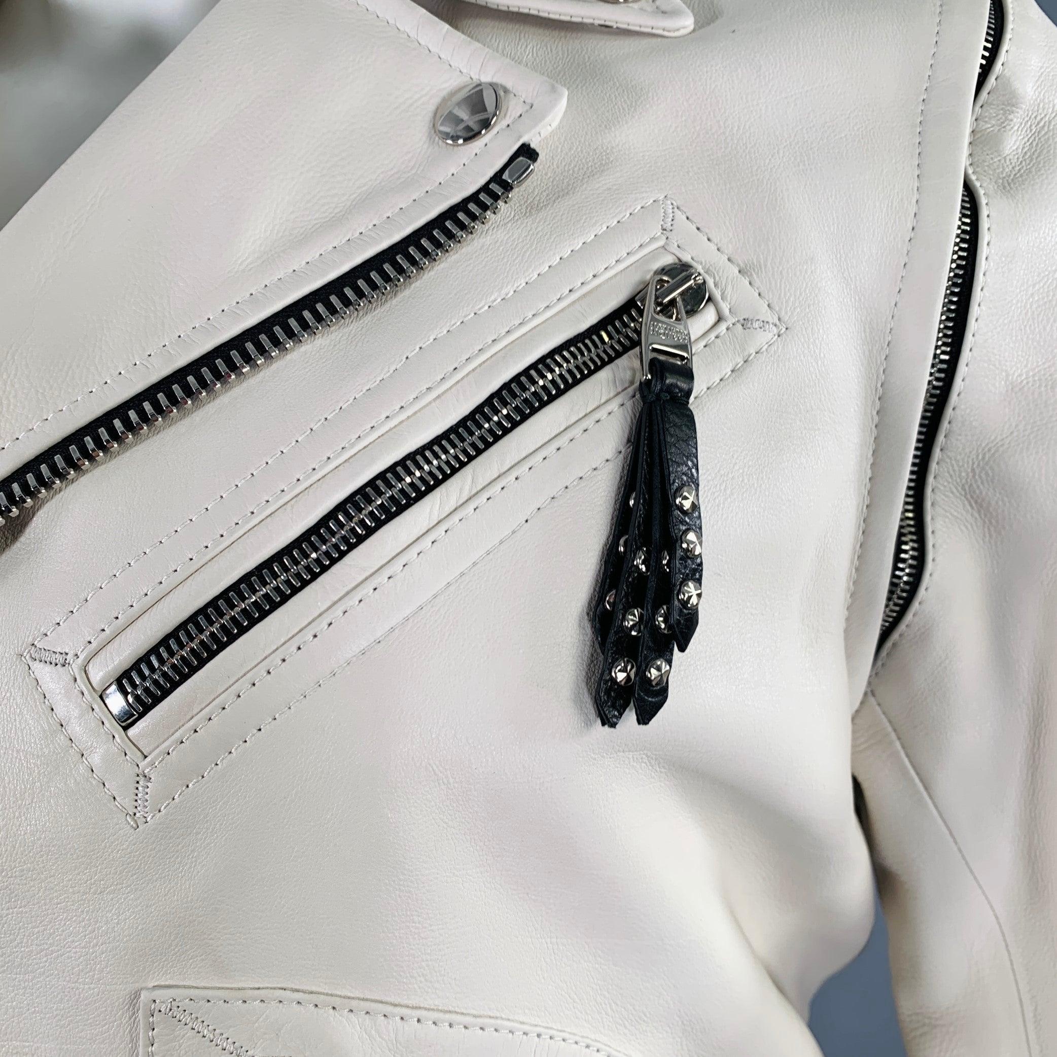 ALEXANDER MCQUEEN Size 38 Off White Leather Biker Jacket In Good Condition In San Francisco, CA