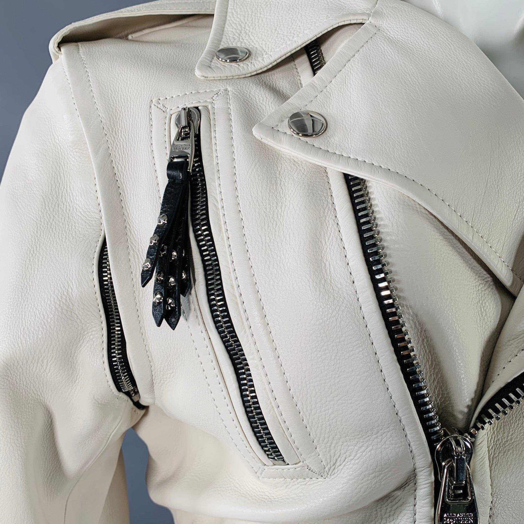 Men's ALEXANDER MCQUEEN Size 38 Off White Leather Biker Jacket