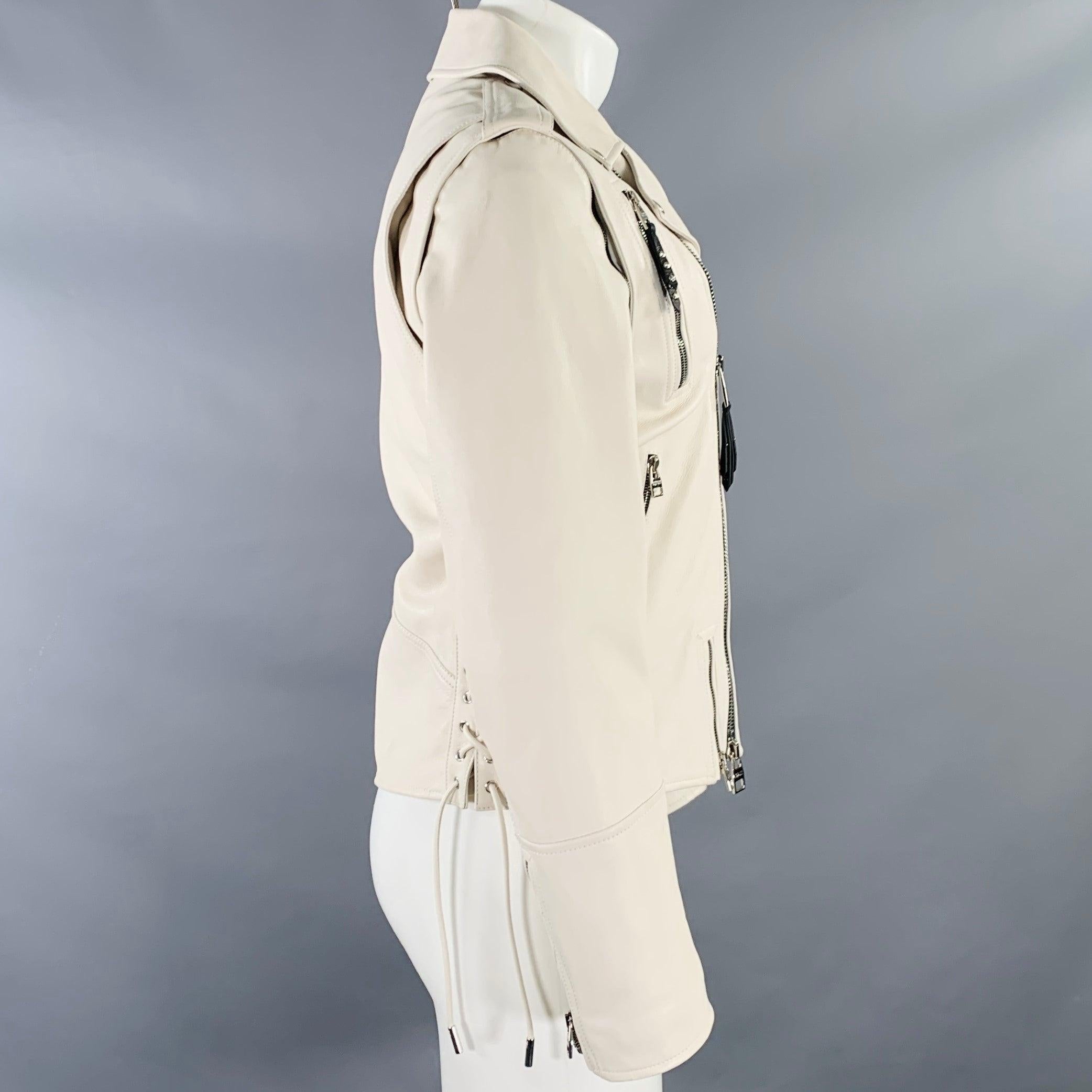 ALEXANDER MCQUEEN Size 38 Off White Leather Biker Jacket 1