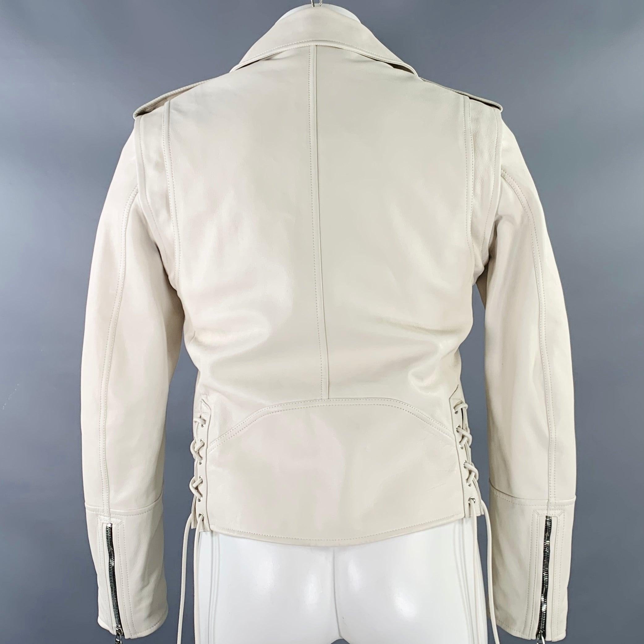 ALEXANDER MCQUEEN Size 38 Off White Leather Biker Jacket 2