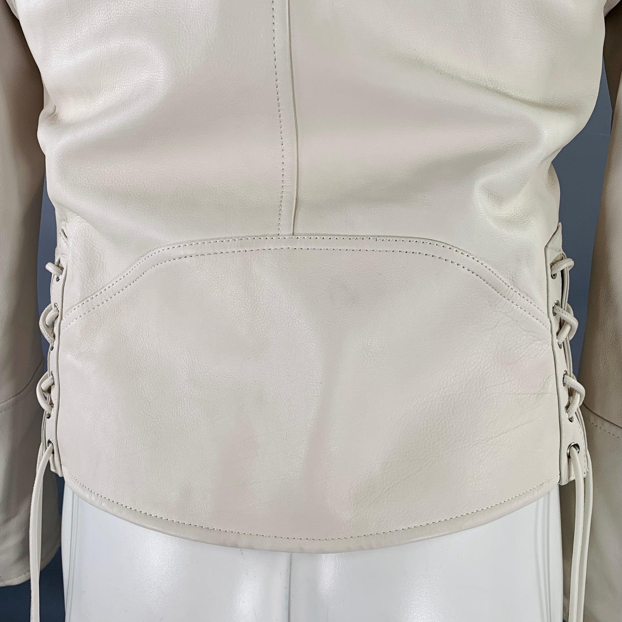 ALEXANDER MCQUEEN Size 38 Off White Leather Biker Jacket 3