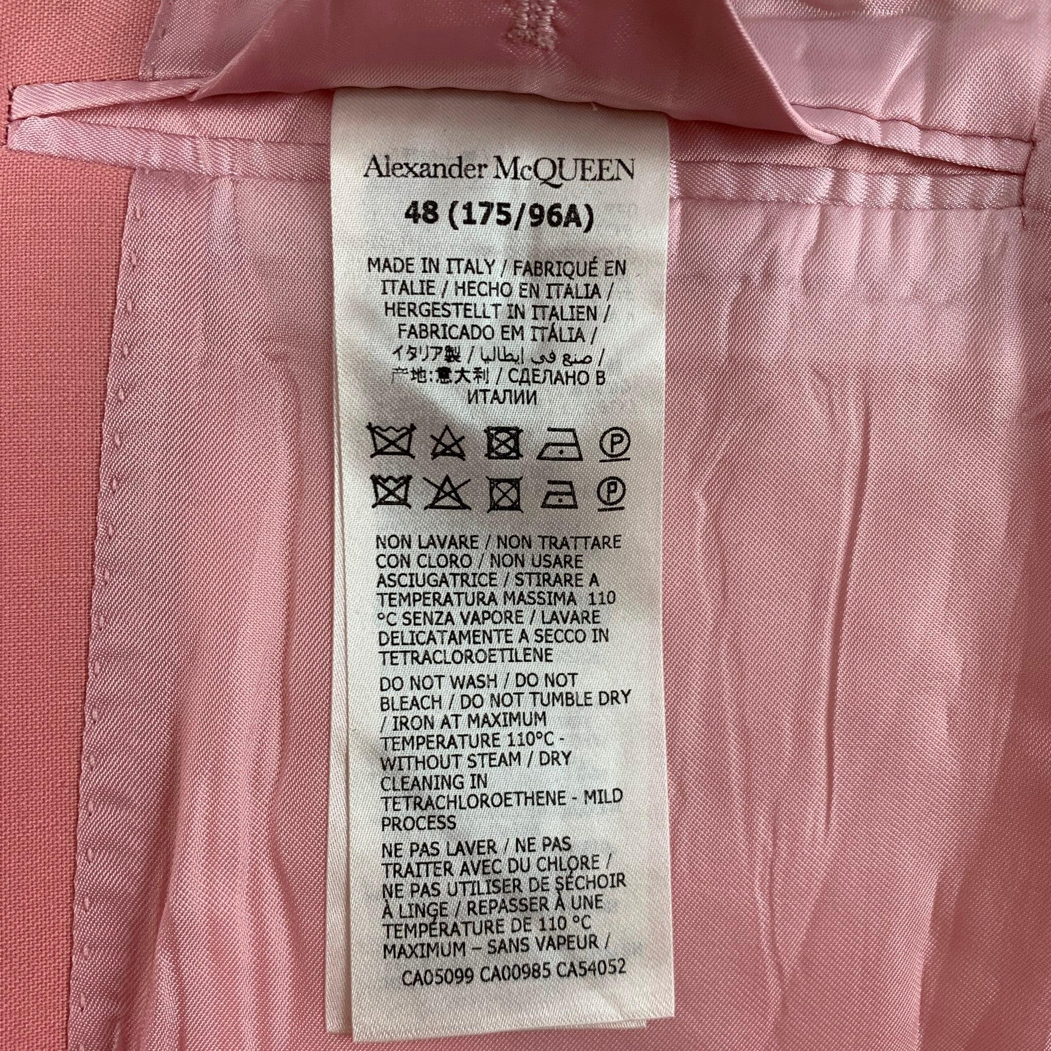 ALEXANDER MCQUEEN Size 38 Pink Wool Mohair Notch Lapel Suit 3