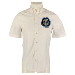 ALEXANDER MCQUEEN Size 38 White Blue Embroidery Cotton Short Sleeve Shirt