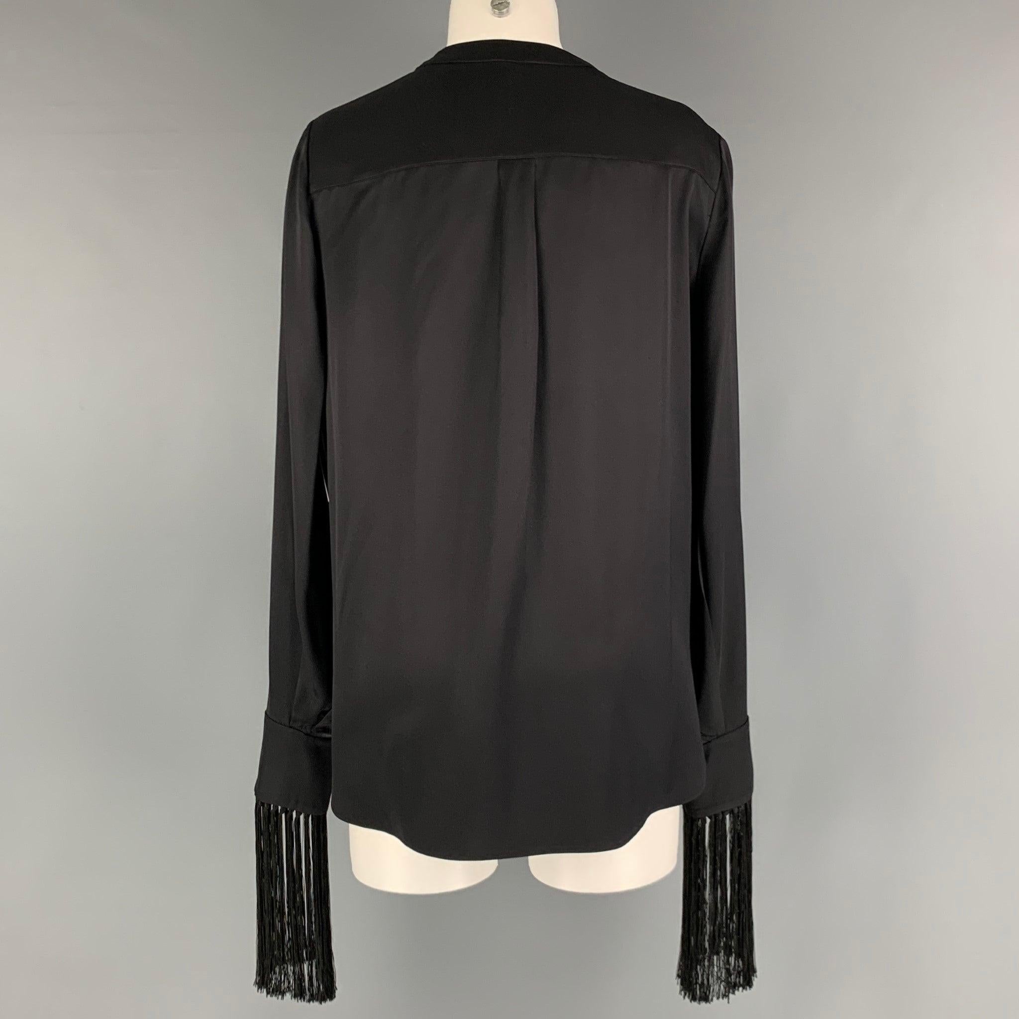 ALEXANDER MCQUEEN Size 4 Black Silk Solid Open Collar Blouse In Excellent Condition In San Francisco, CA