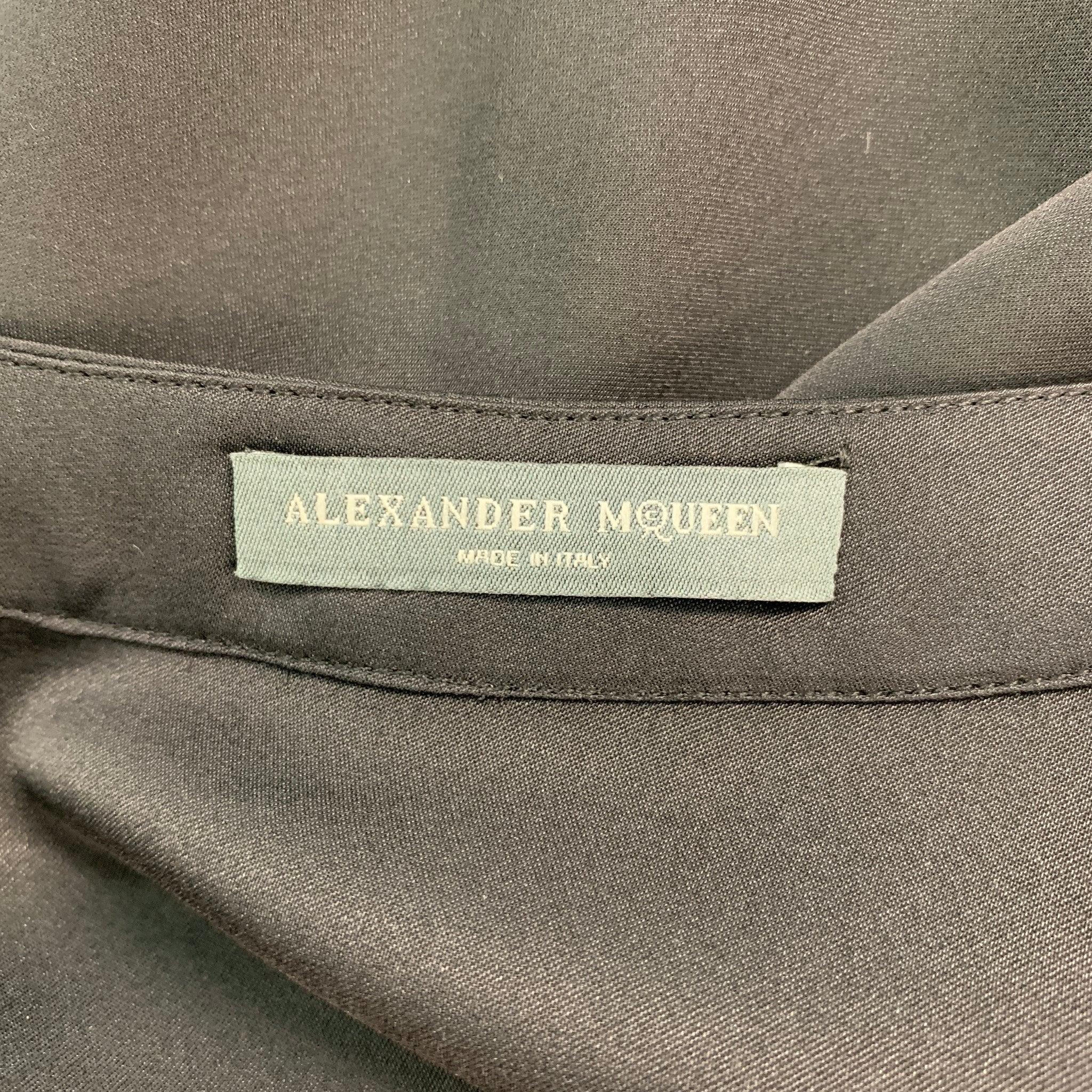 Women's ALEXANDER MCQUEEN Size 4 Black Silk Solid Open Collar Blouse