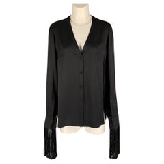 ALEXANDER MCQUEEN Größe 4 Schwarze Bluse mit offenem Kragen aus massiver Seide
