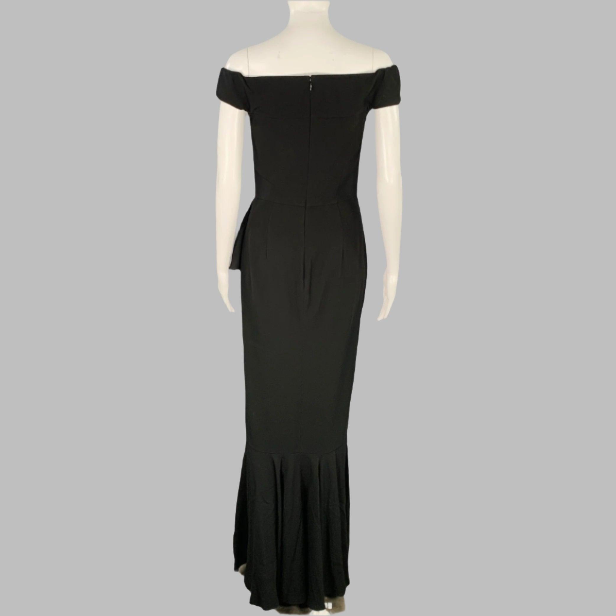 ALEXANDER MCQUEEN Size 4 Black Viscose Blend Ruffled Off Shoulder Evening Gown In Excellent Condition For Sale In San Francisco, CA