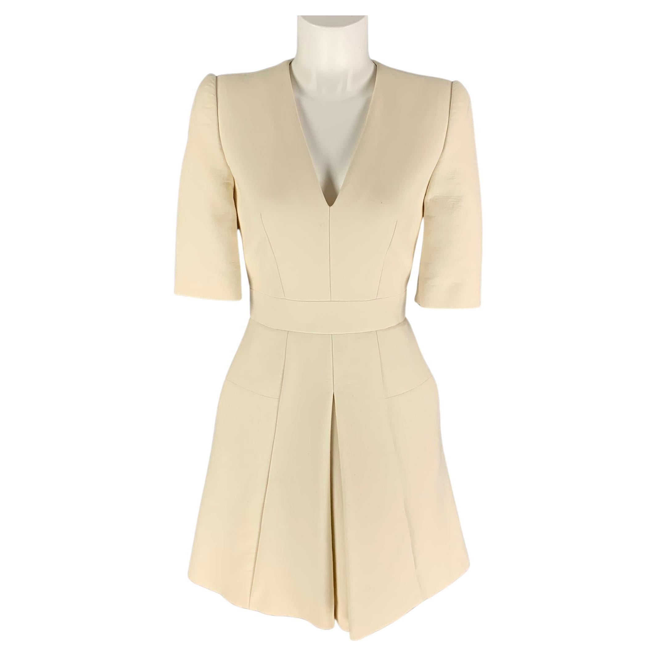 ALEXANDER MCQUEEN Size 4 Cream Wool Blend Textured Short Sleeve Dress