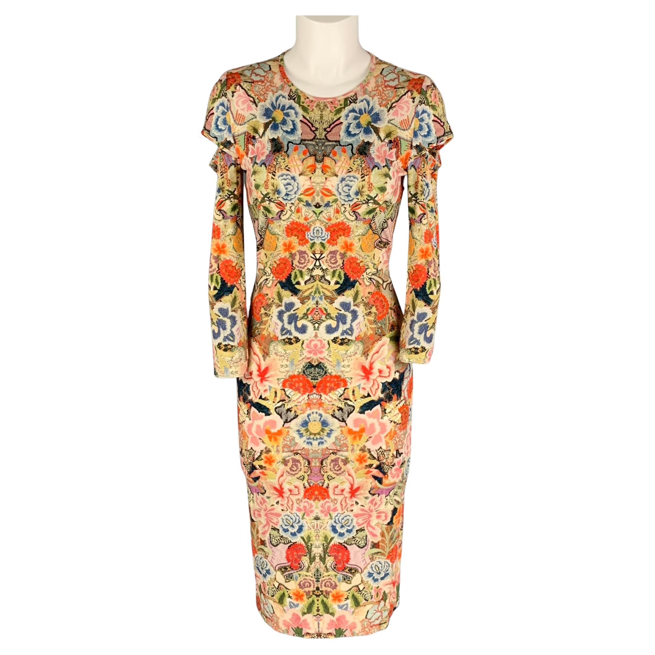ALEXANDER MCQUEEN Size 4 Multi-Color Abstract Floral Rayon Blend Dress ...