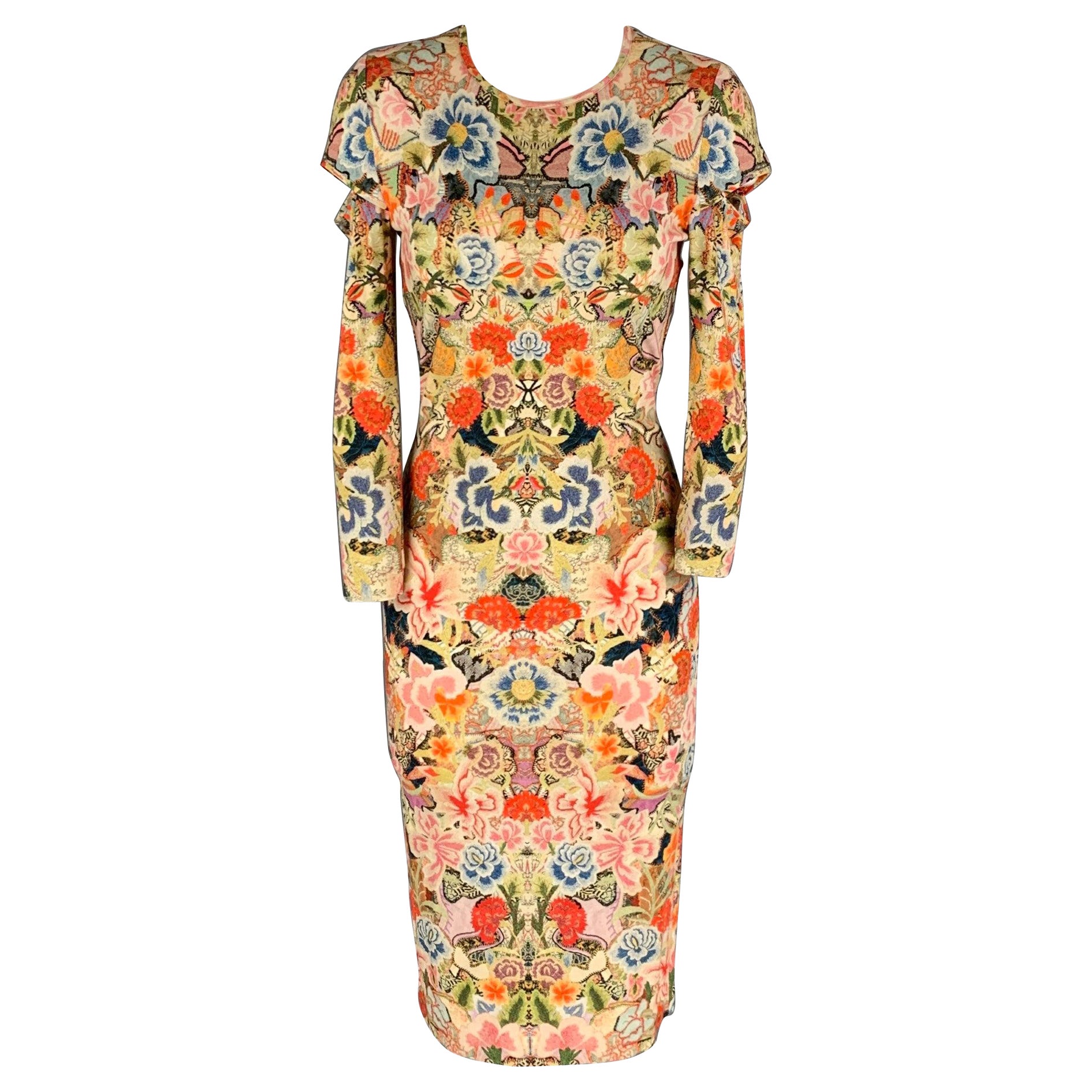 ALEXANDER McQueen Taille 4 Robe à manches longues en rayonne à motifs floraux abstraits multicolores