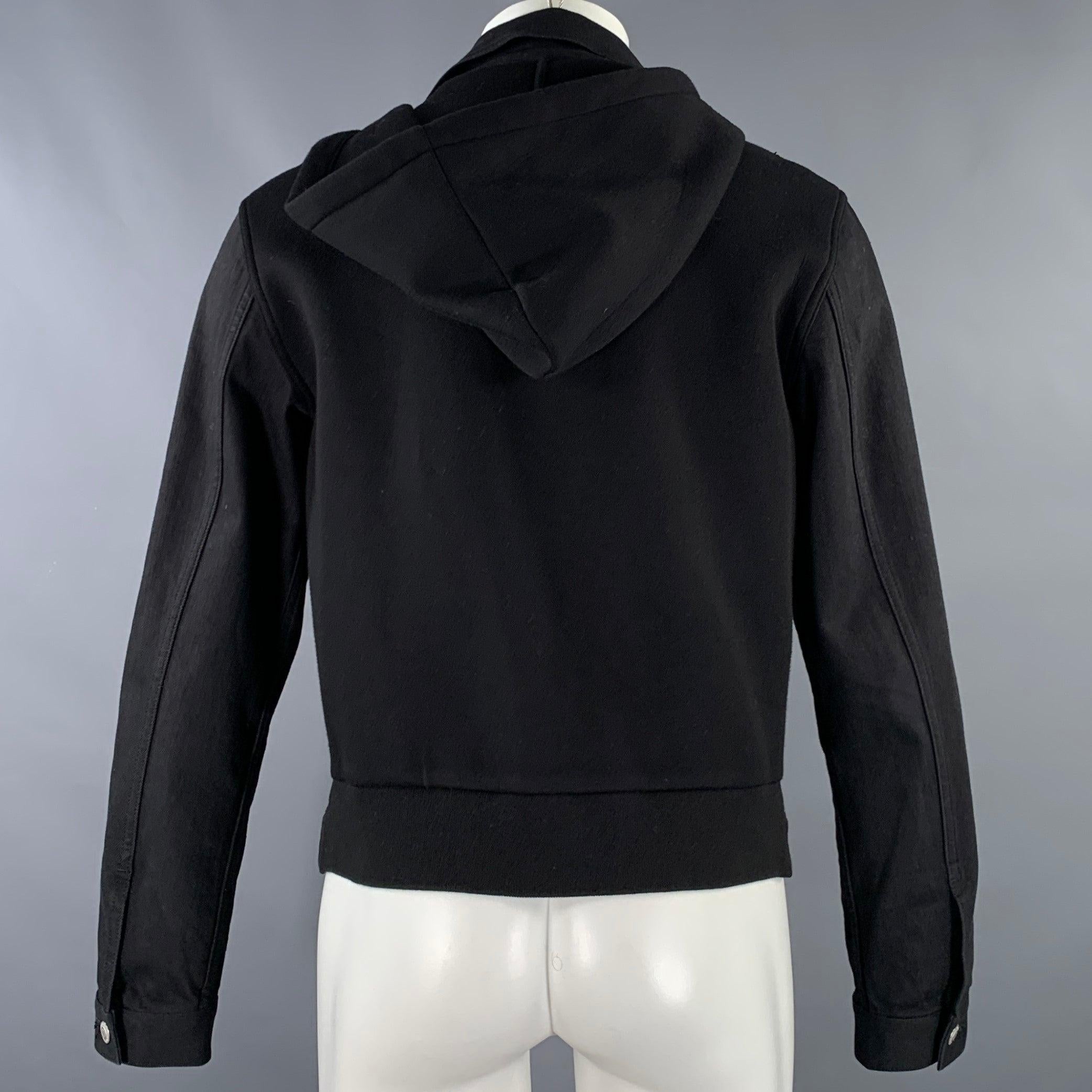 ALEXANDER MCQUEEN Size 40 Black Red Twill Cotton Blend Denim Jacket In Good Condition For Sale In San Francisco, CA