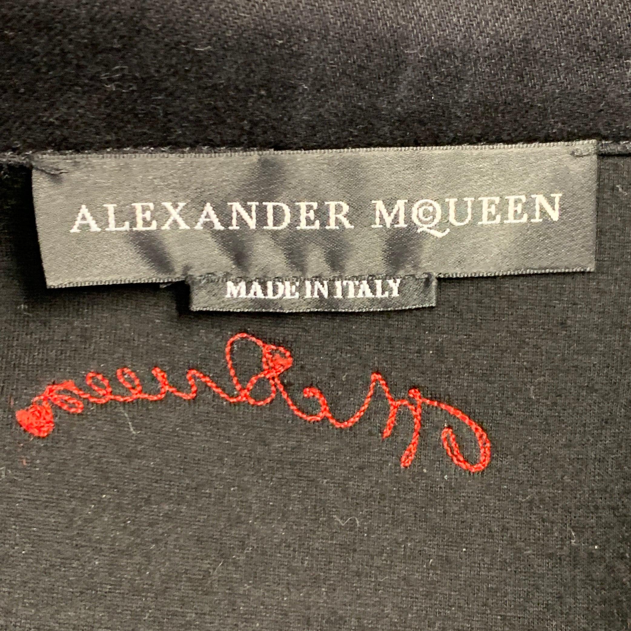 ALEXANDER MCQUEEN Size 40 Black Red Twill Cotton Blend Denim Jacket For Sale 1