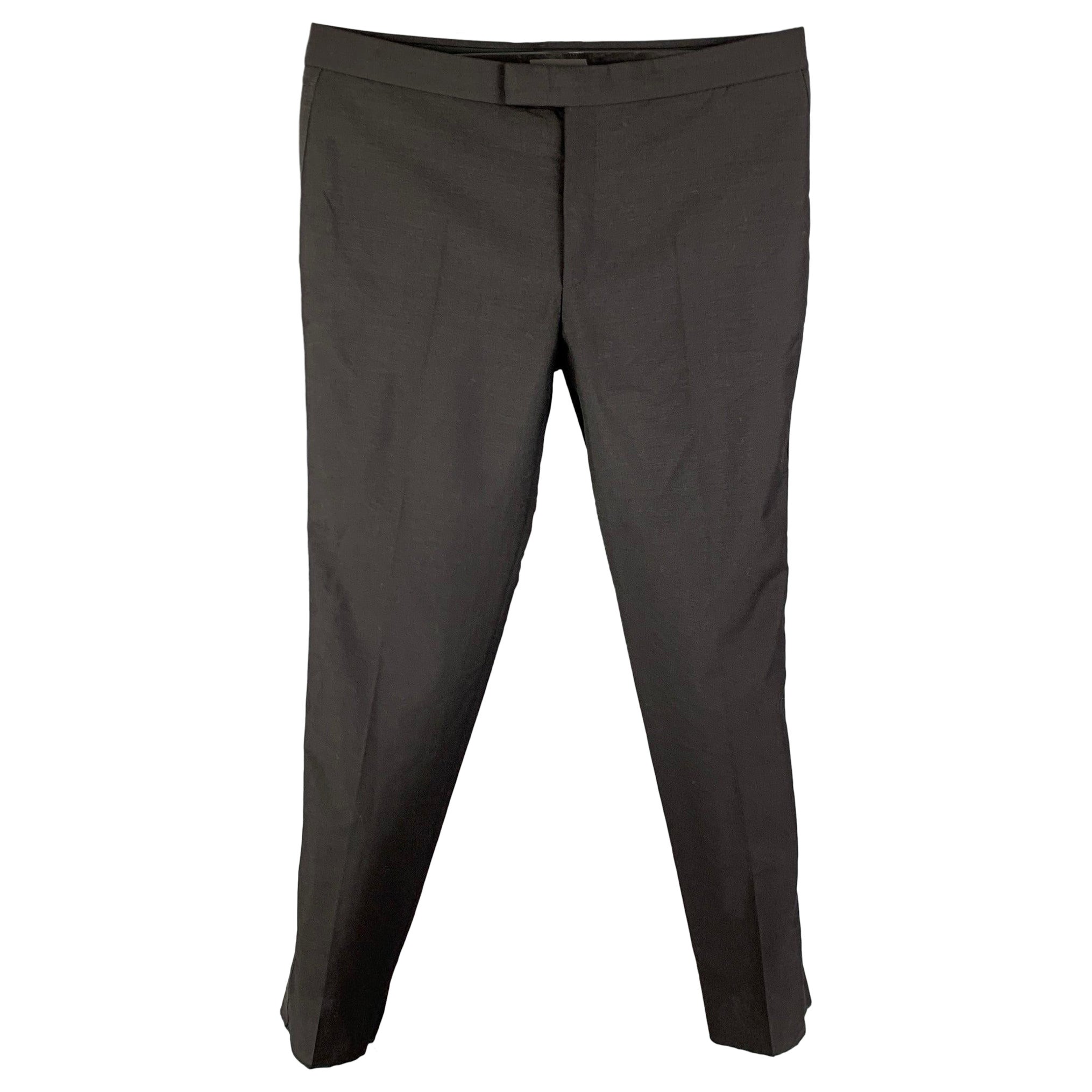 ALEXANDER MCQUEEN Talla 40 Negro Lana Mohair Pantalones de vestir de esmoquin