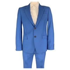 ALEXANDER MCQUEEN Size 40 Blue Wool Mohair Notch Lapel Suit