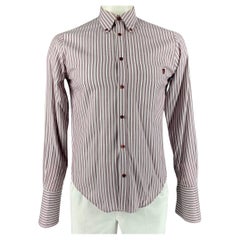 ALEXANDER MCQUEEN Size 40 Burgundy & White Stripe Cotton Long Sleeve Shirt