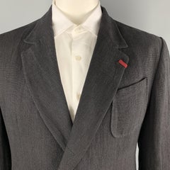 ALEXANDER MCQUEEN Size 42 Black Linen Notch Lapel Hidden Button Sport Coat