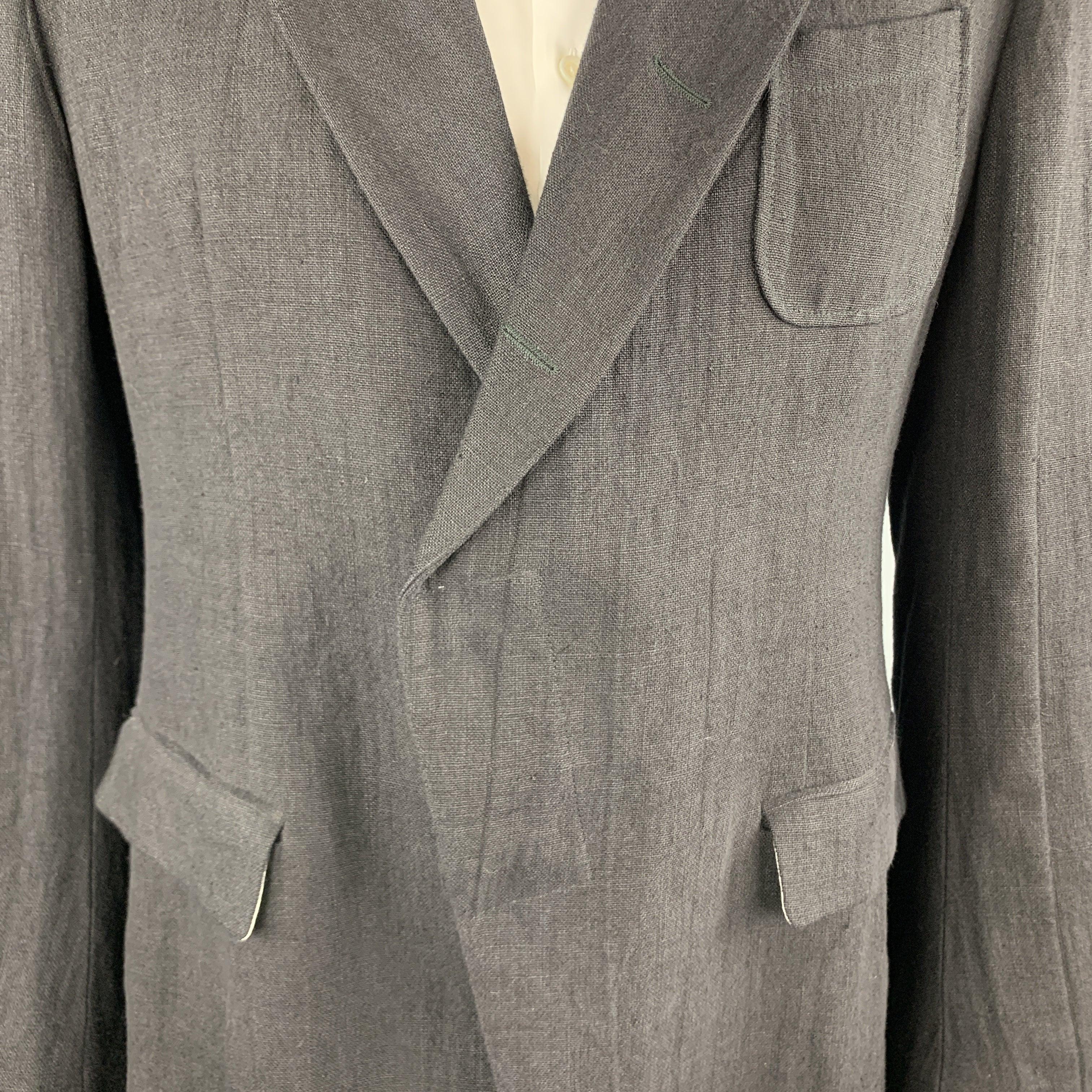Alexander McQueen Taille 42 Manteau de sport en lin noir à revers échancré et à boutons cachés Excellent état - En vente à San Francisco, CA