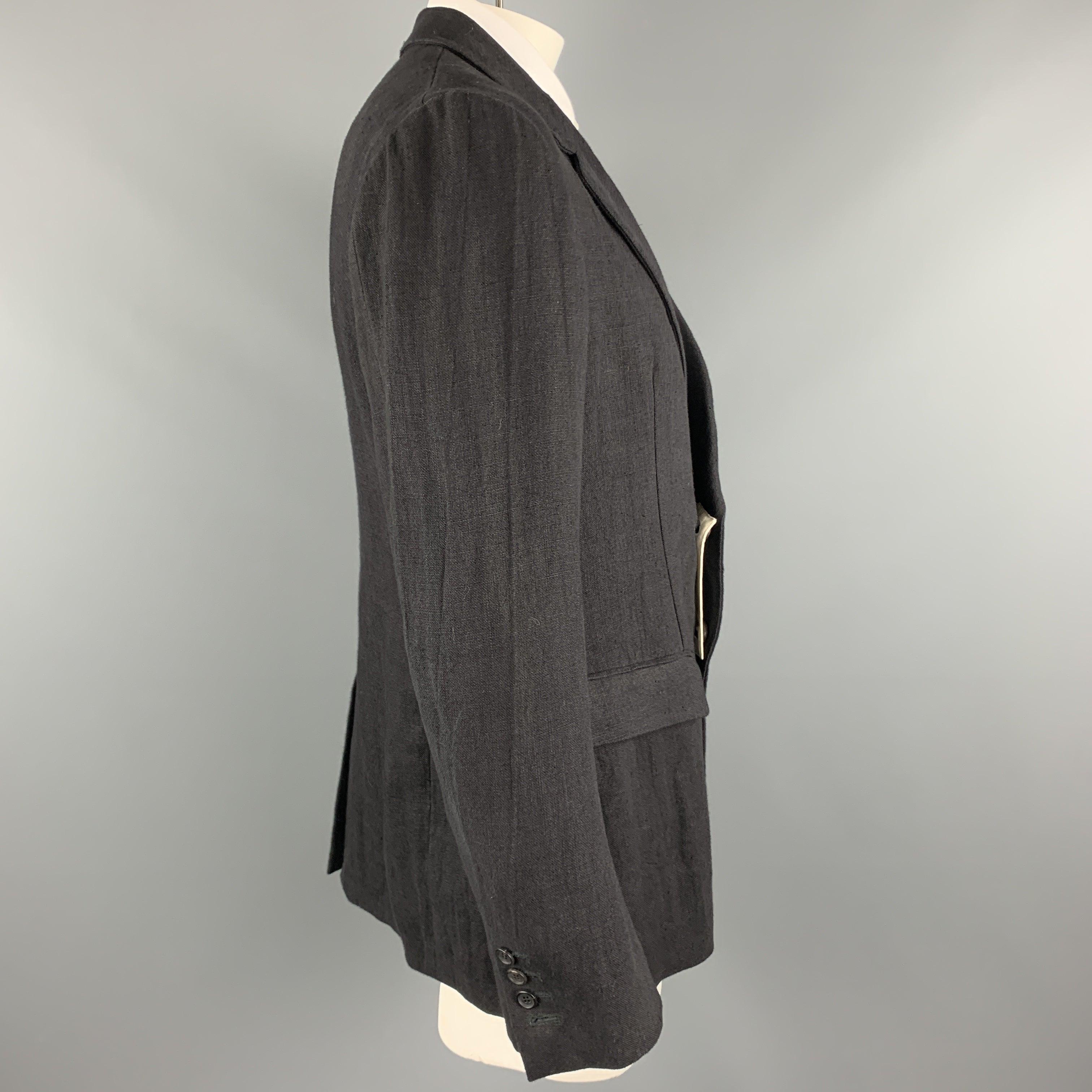 ALEXANDER MCQUEEN Size 42 Black Linen Notch Lapel Hidden Button Sport Coat For Sale 1