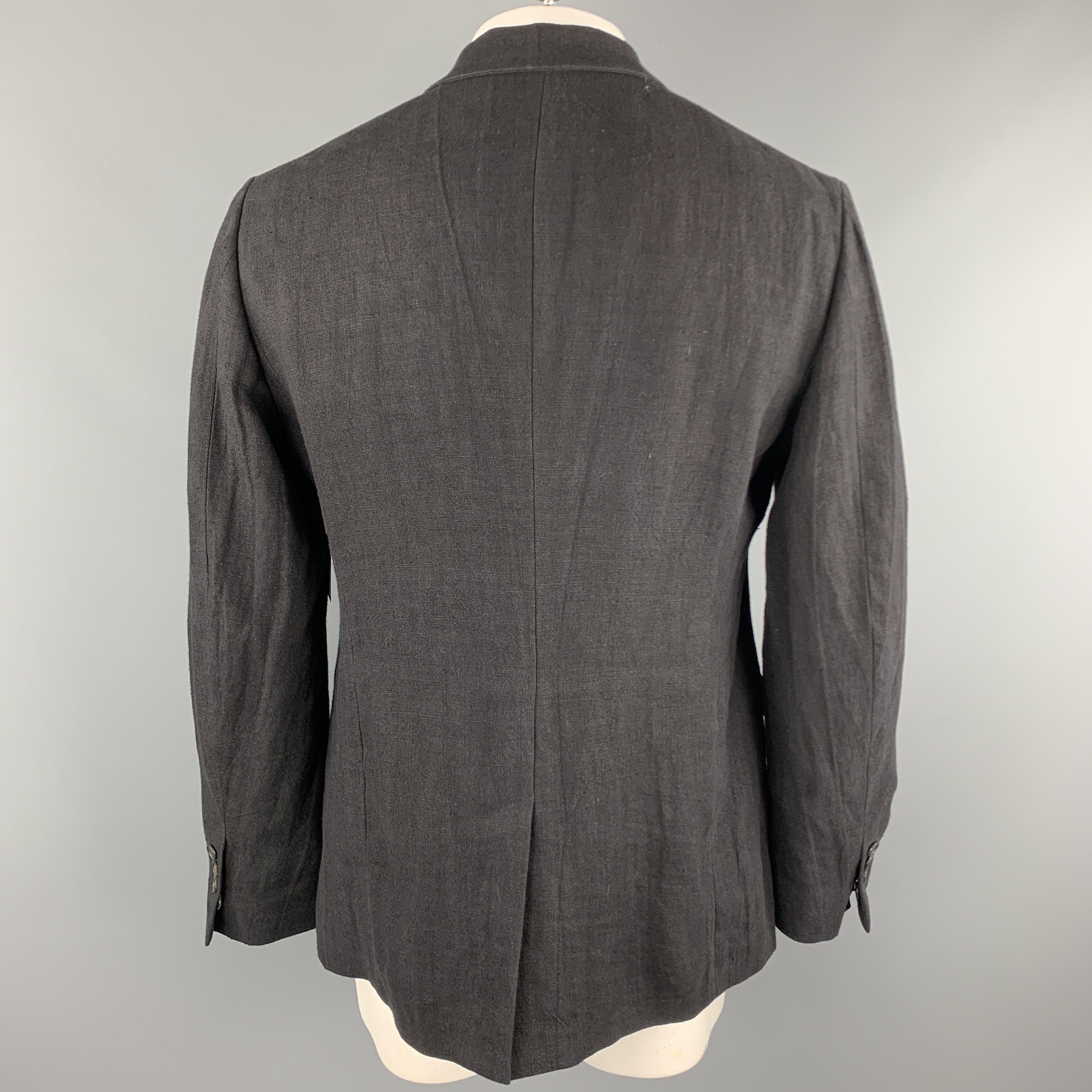 ALEXANDER MCQUEEN Size 42 Black Linen Notch Lapel Hidden Button Sport Coat For Sale 3