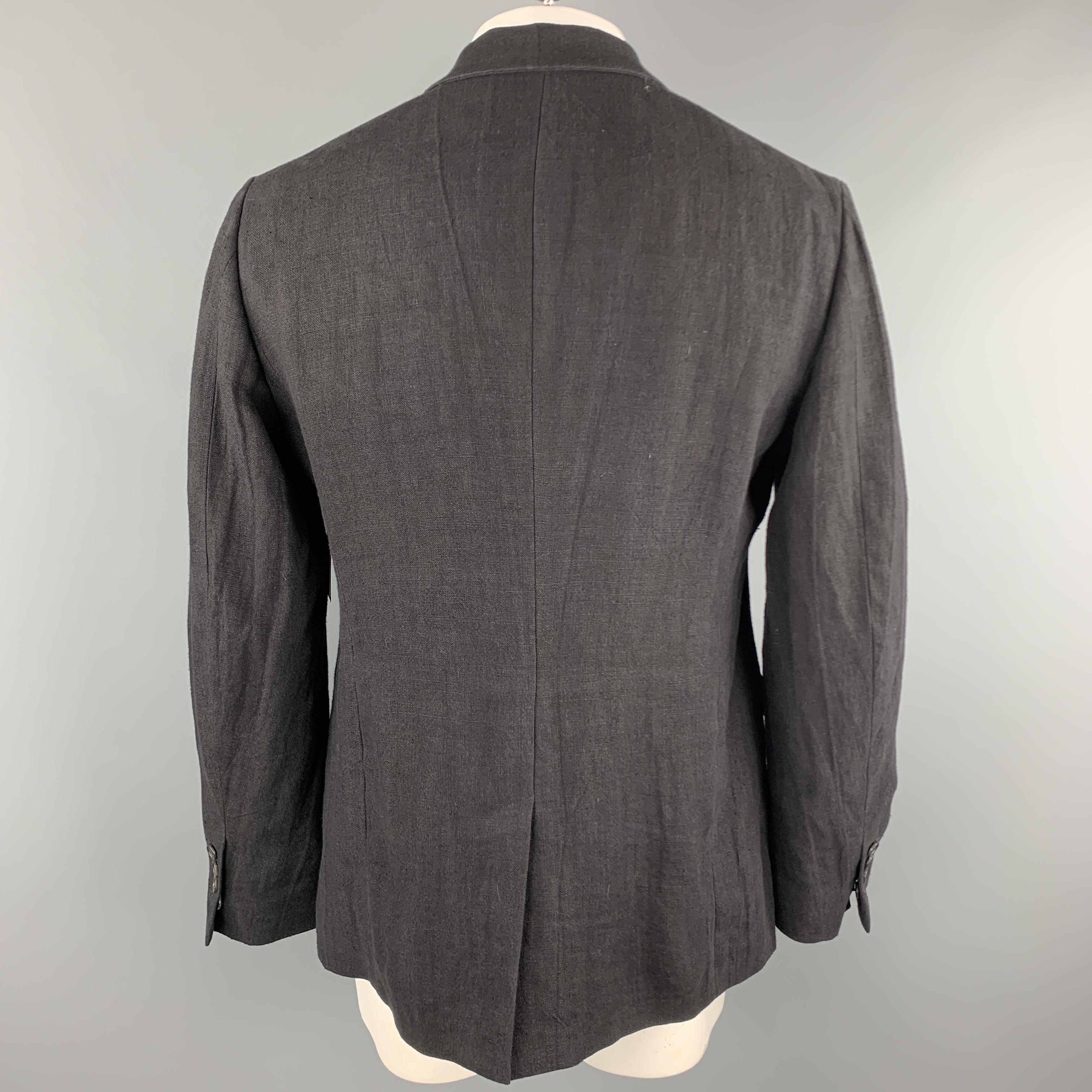 Men's ALEXANDER MCQUEEN Size 42 Black Linen Notch Lapel Hidden Button Sport Coat