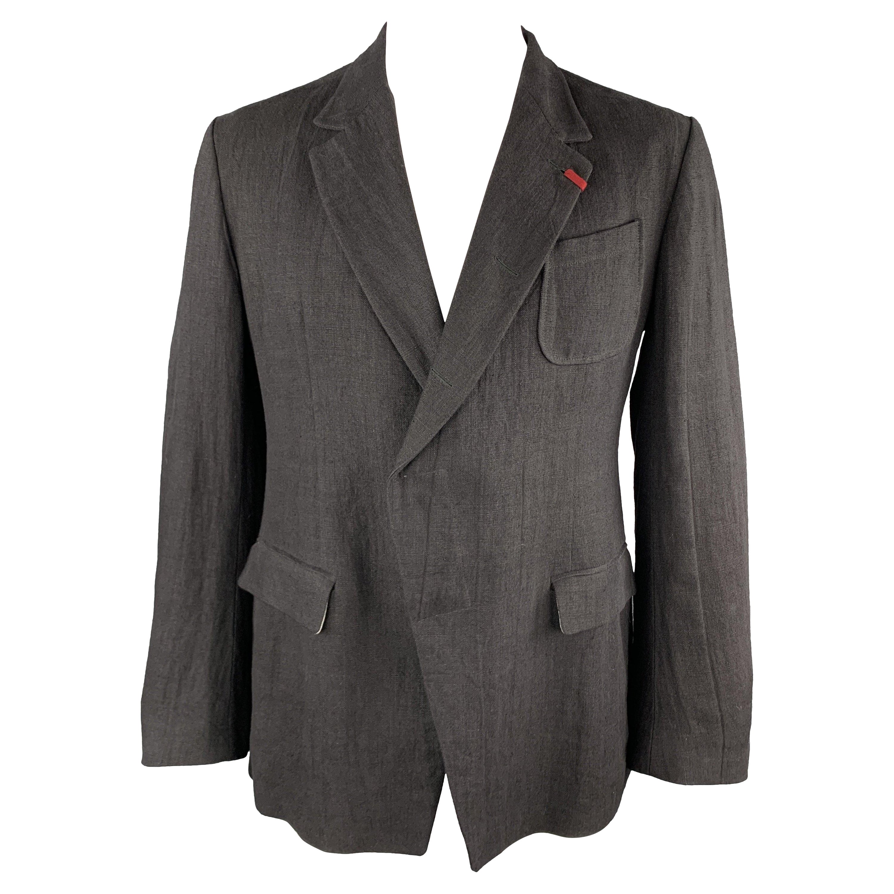ALEXANDER MCQUEEN Talla 42 Chaquetón negro de lino con solapa de muesca y botones ocultos