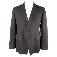 ALEXANDER MCQUEEN Talla 42 Chaquetón negro de lino con solapa de muesca y botones ocultos