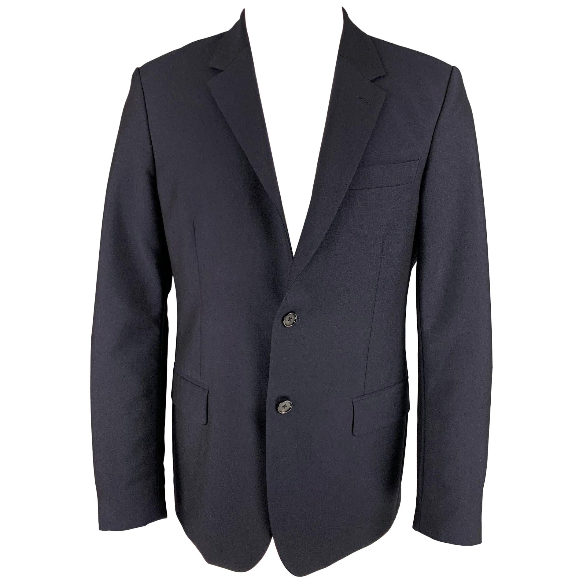 ALEXANDER MCQUEEN Talla 42 Chaquetón de lana de mohair azul marino con solapa de muesca