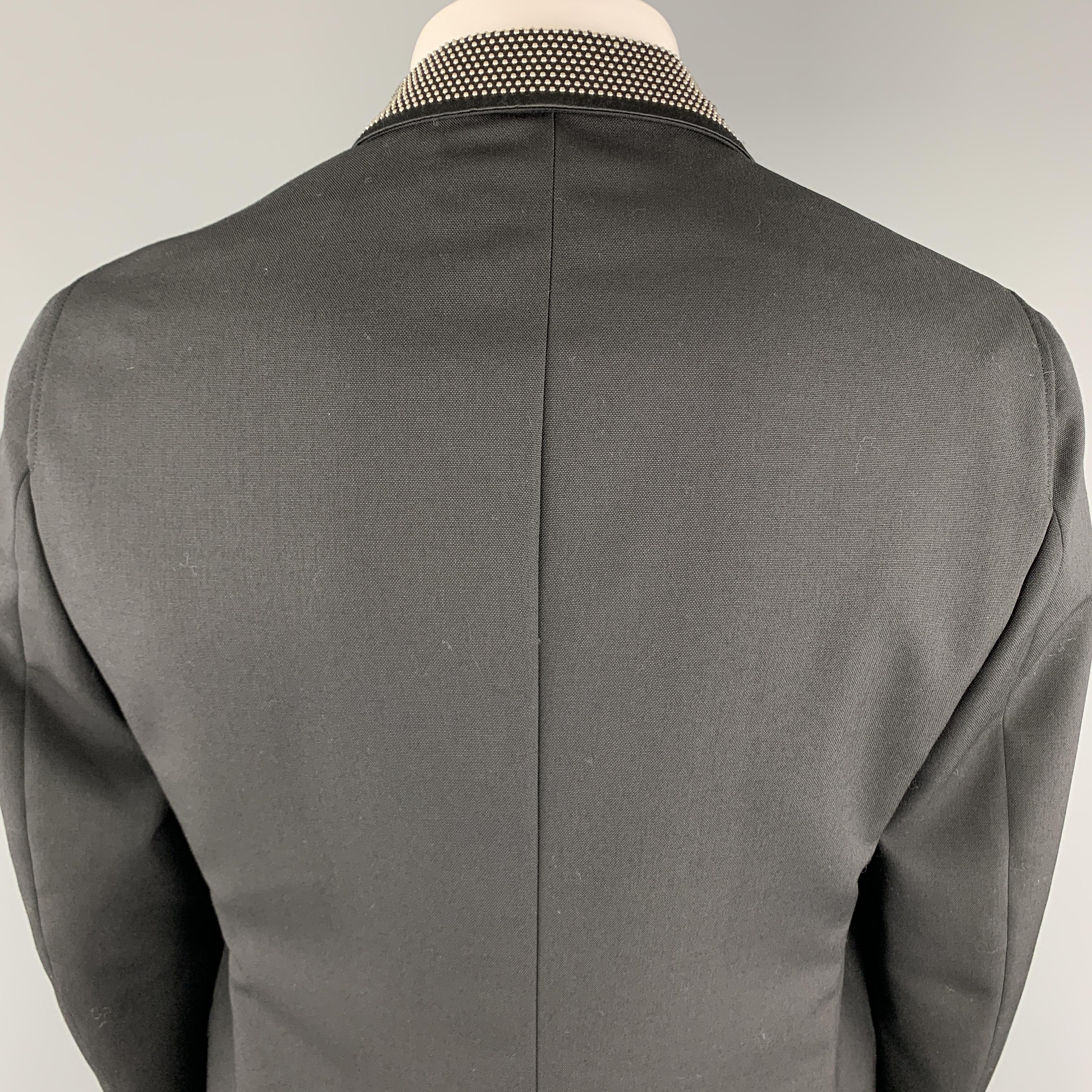 ALEXANDER MCQUEEN Size 44 Black Studded Lapel Wool / Mohair Sport Coat 1