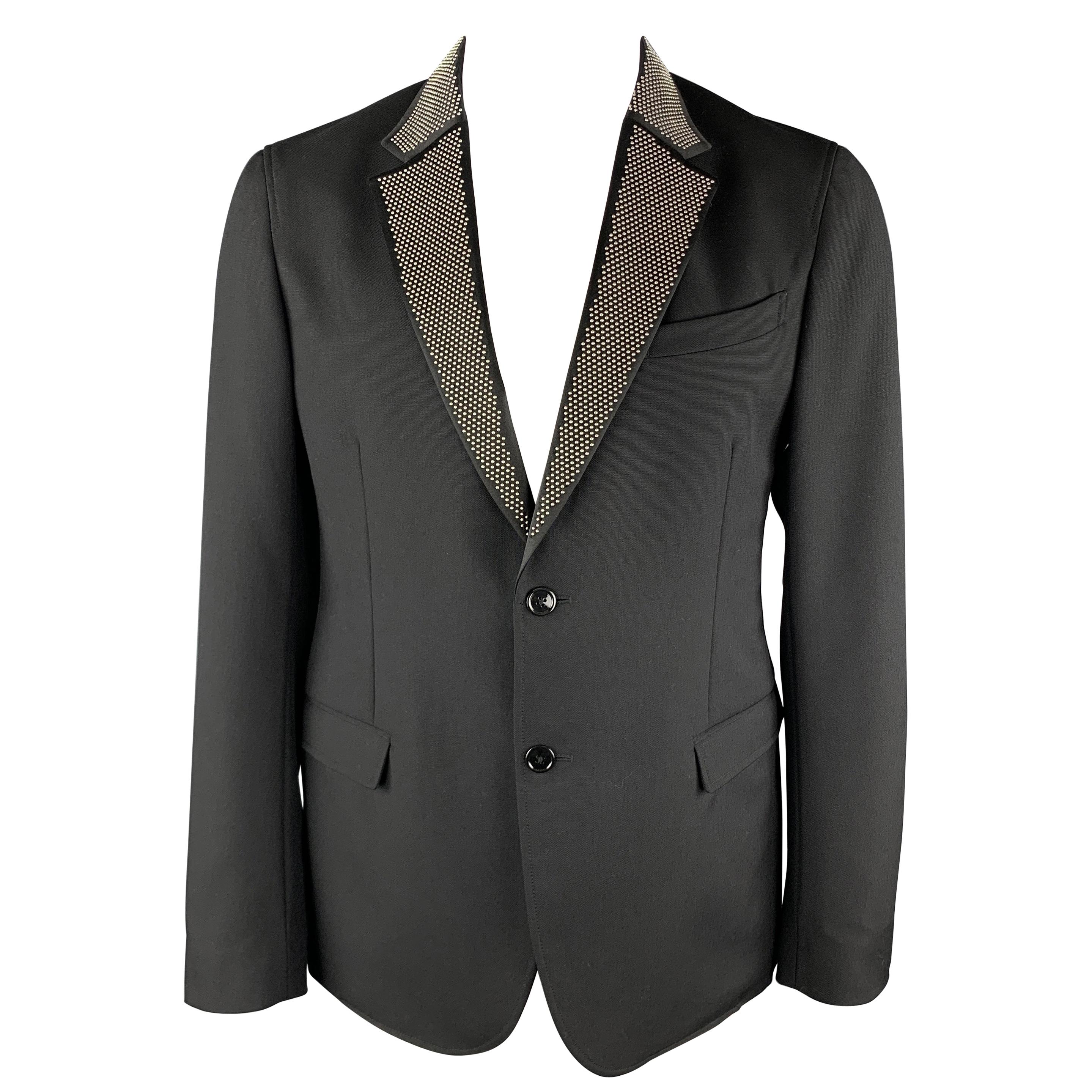 ALEXANDER MCQUEEN Size 44 Black Studded Lapel Wool / Mohair Sport Coat